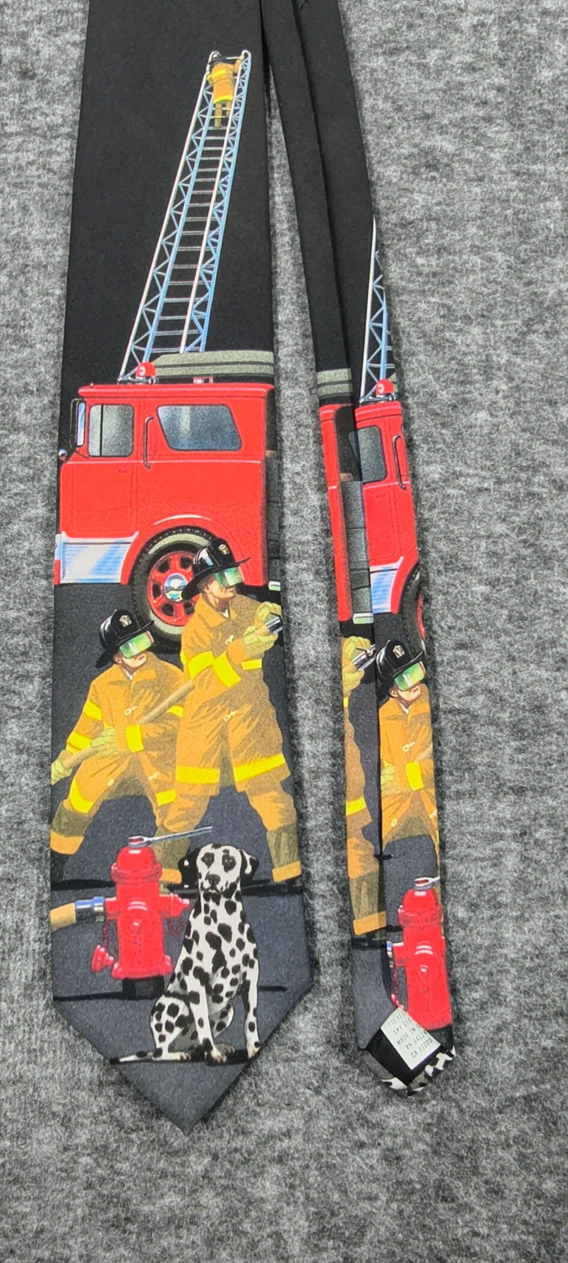 Firefighter Black & Red Fire Truck & Dalmatian Print Neck Tie One Size 911 image 5