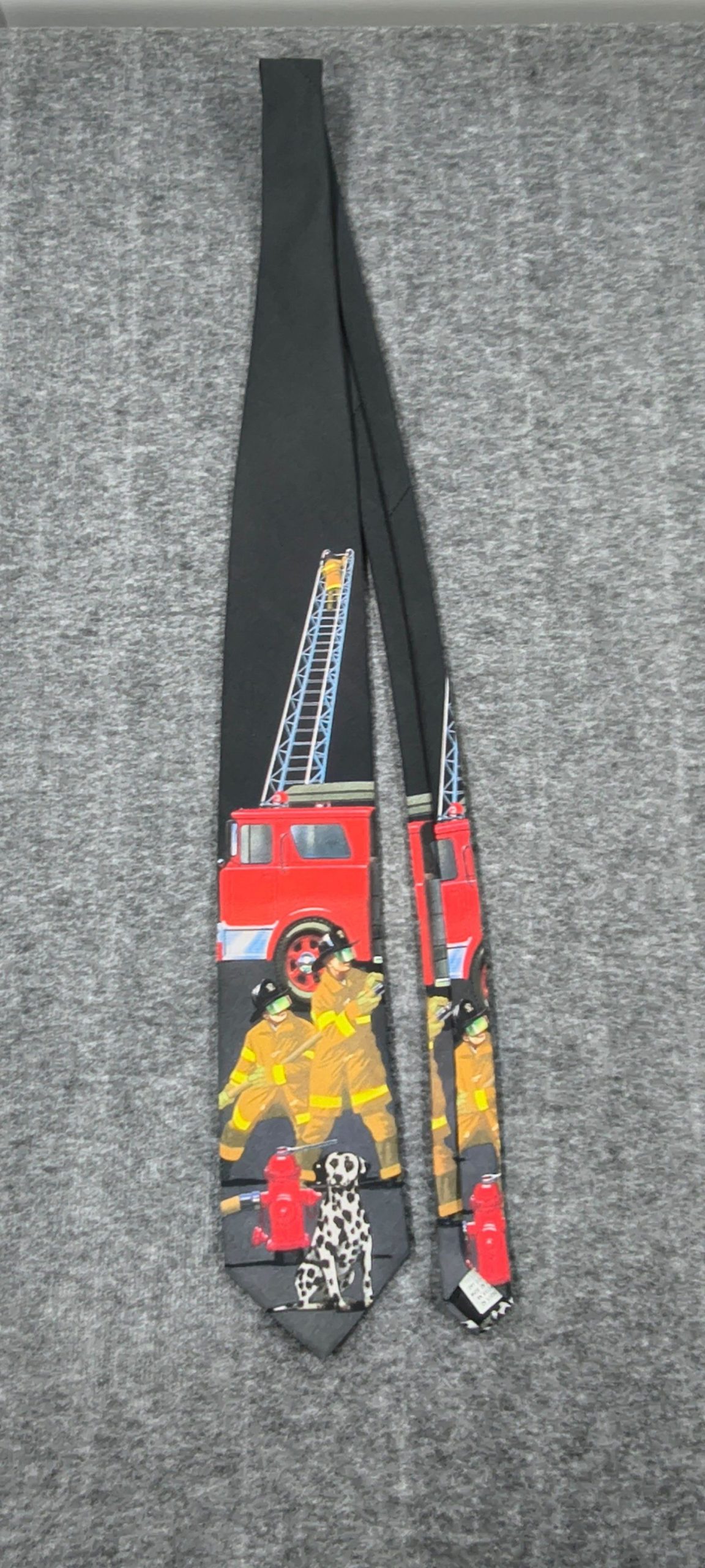Firefighter Black & Red Fire Truck & Dalmatian Print Neck Tie One Size 911 image 9