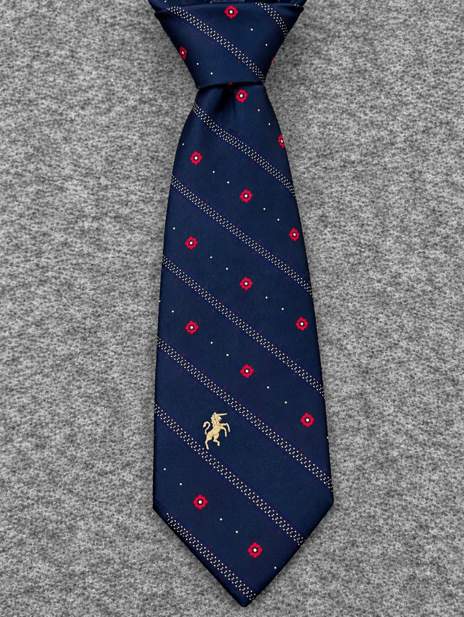 Vintage Bronzini Navy & Red Floral Pattern Men's Silk Blend Tie