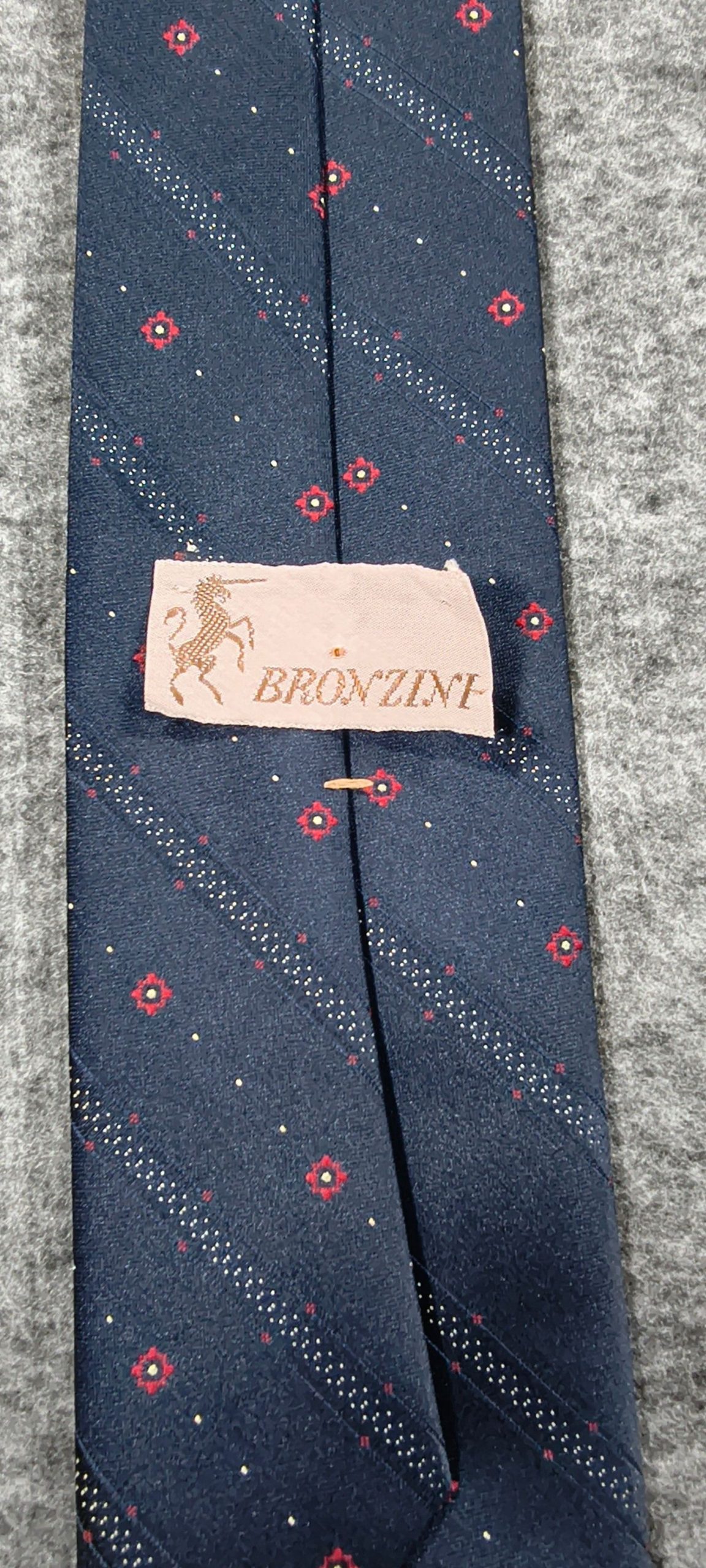 Vintage Bronzini Navy & Red Floral Pattern Men's Silk Blend Tie image 4