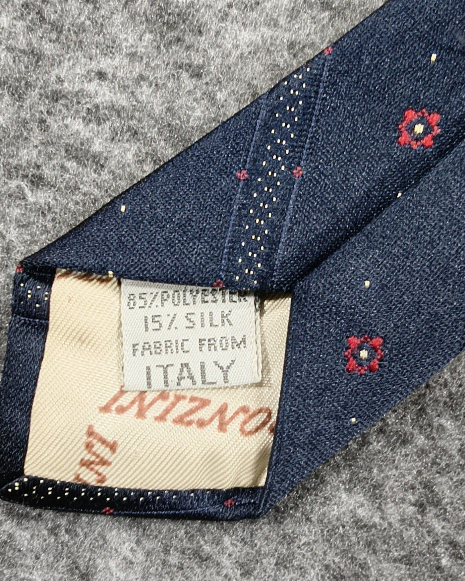 Vintage Bronzini Navy & Red Floral Pattern Men's Silk Blend Tie image 5