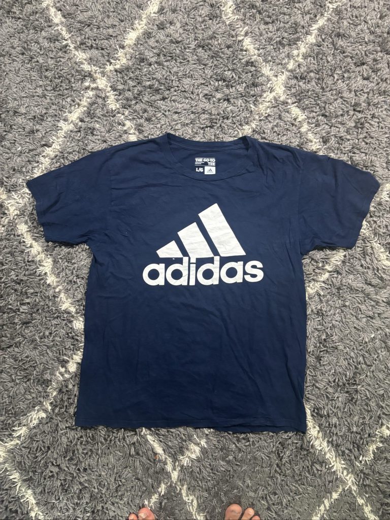 Adidas Navy & White Men's Large Cotton Logo T-Shirt