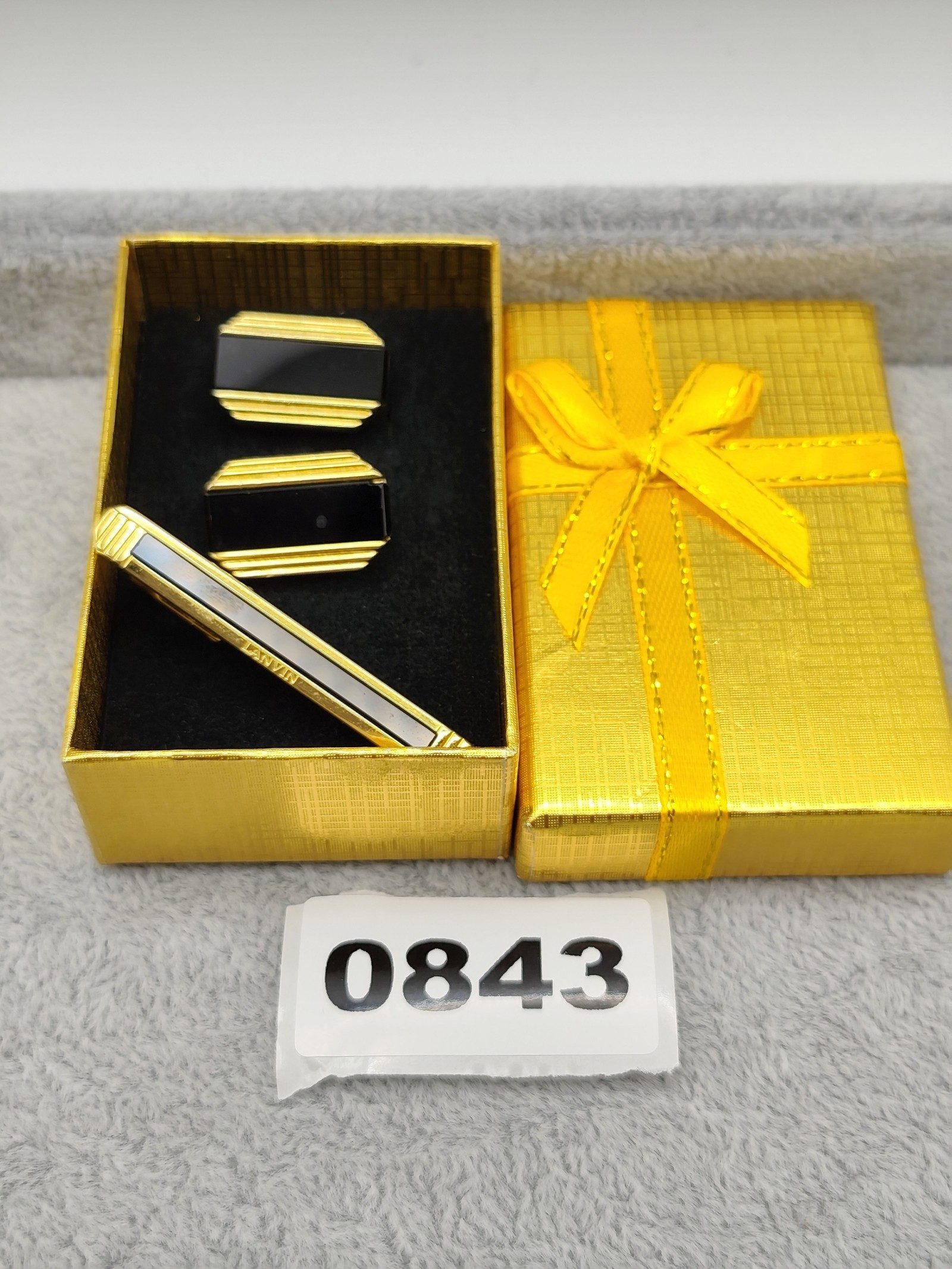 Lanvin Gold & Black Tie Clip and Cufflinks Set