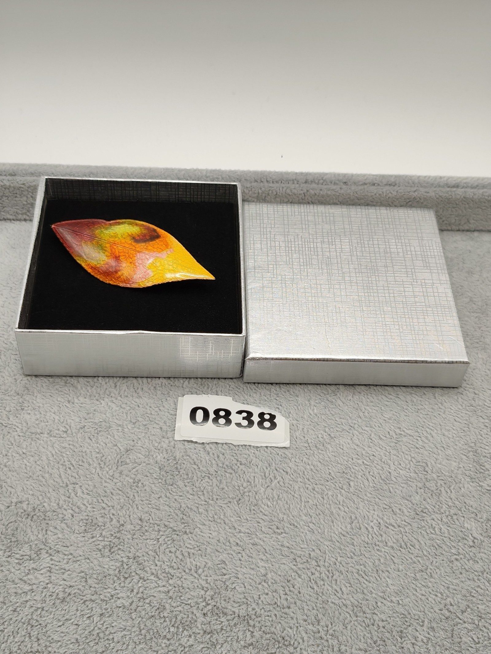 Decorative Autumn Leaf Glass Plate Yellow Orange Red