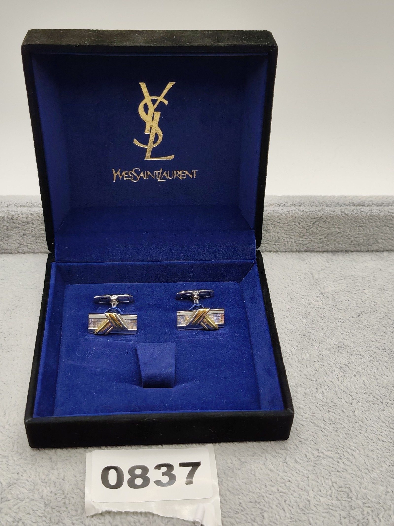 Yves Saint Laurent Silver & Gold Cufflinks in Box 925 silver