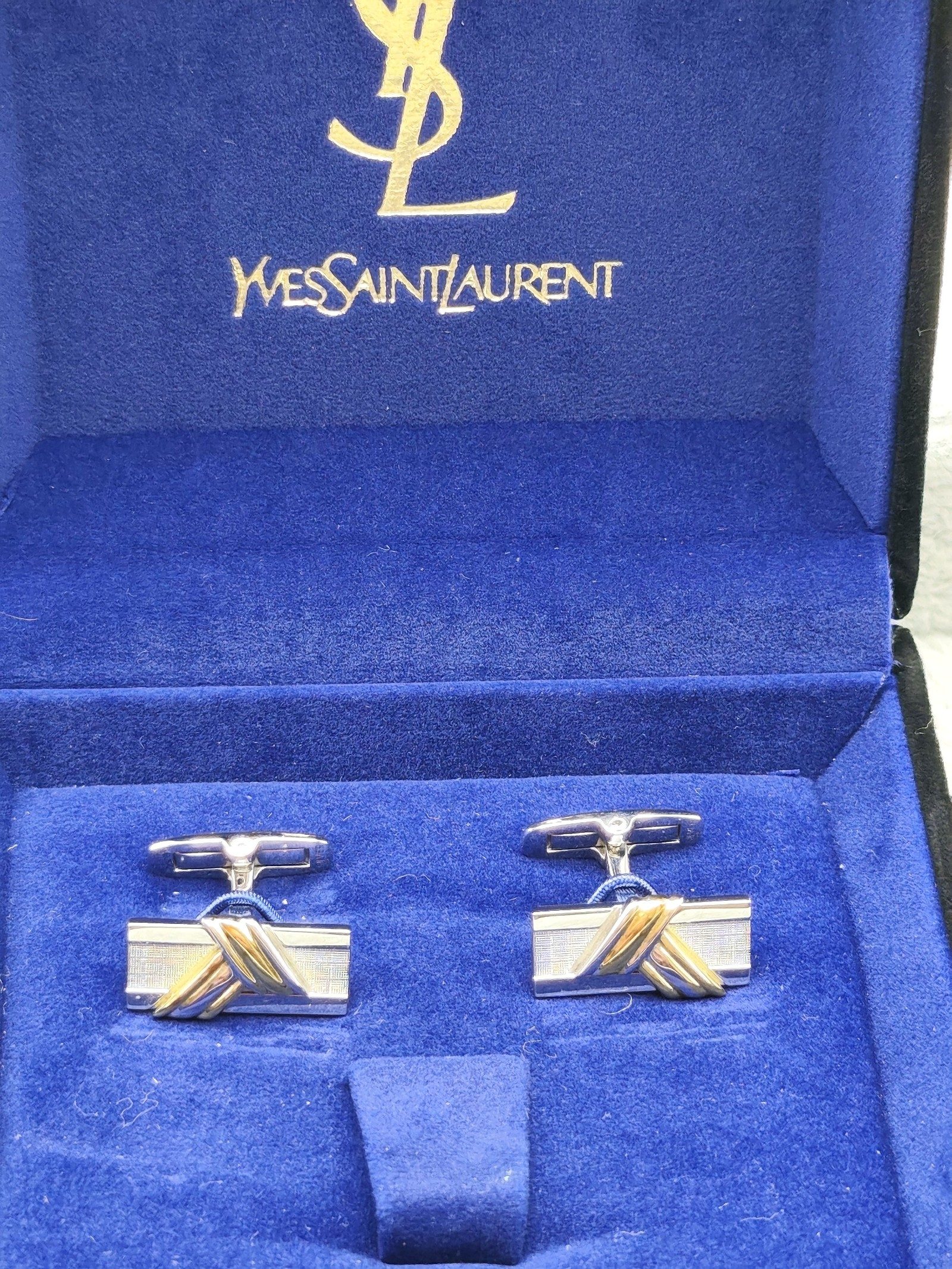 Yves Saint Laurent Silver & Gold Cufflinks in Box 925 silver image 2