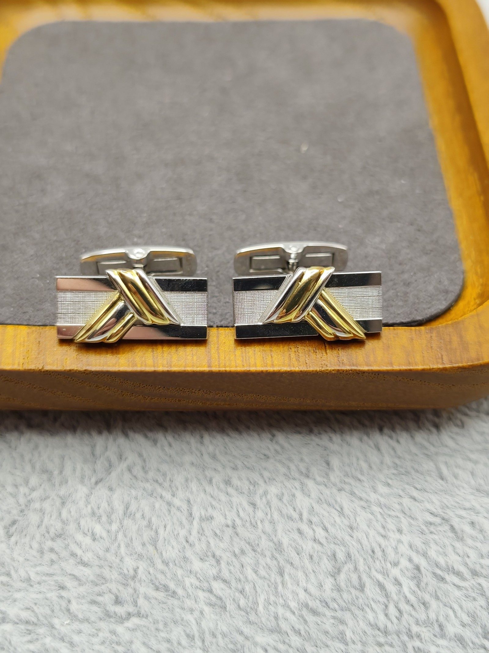 Yves Saint Laurent Silver & Gold Cufflinks in Box 925 silver image 4