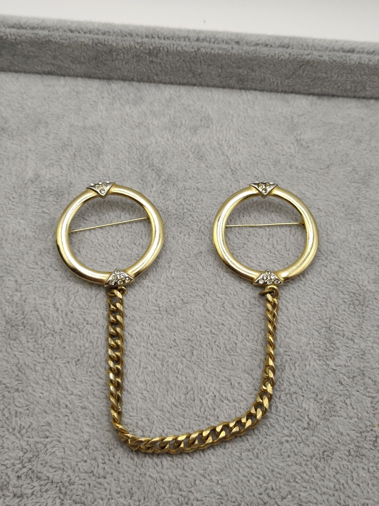 Gold Tone Decorative Chain Linked Brooches with Rhinestone Accents image 3