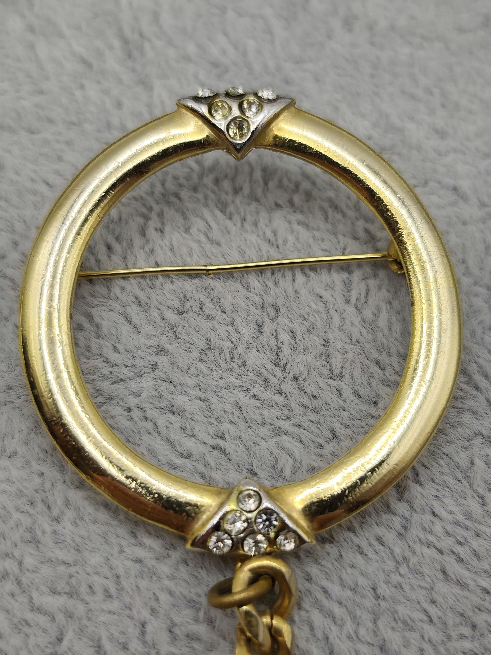 Gold Tone Decorative Chain Linked Brooches with Rhinestone Accents image 4