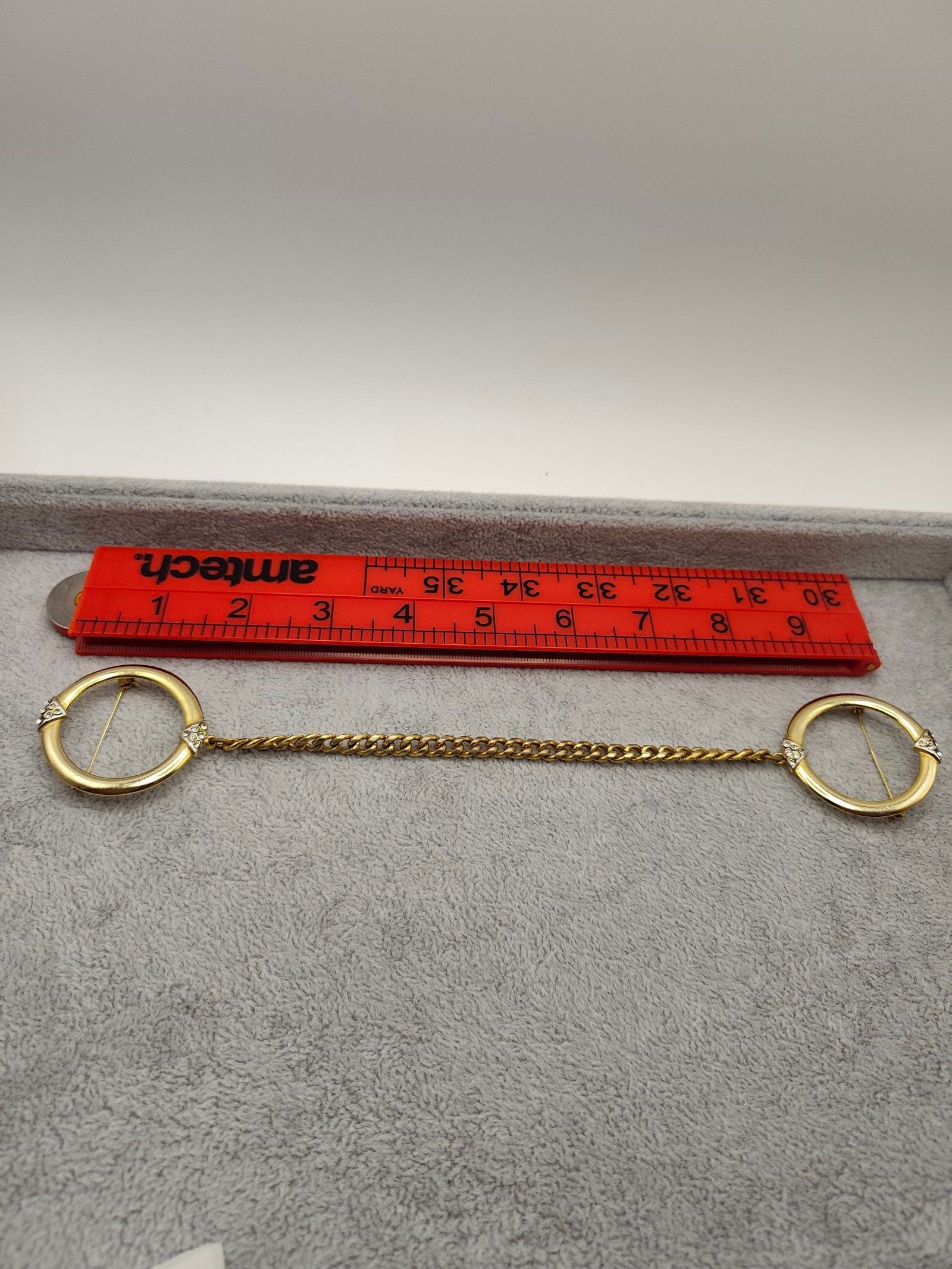 Gold Tone Decorative Chain Linked Brooches with Rhinestone Accents image 8