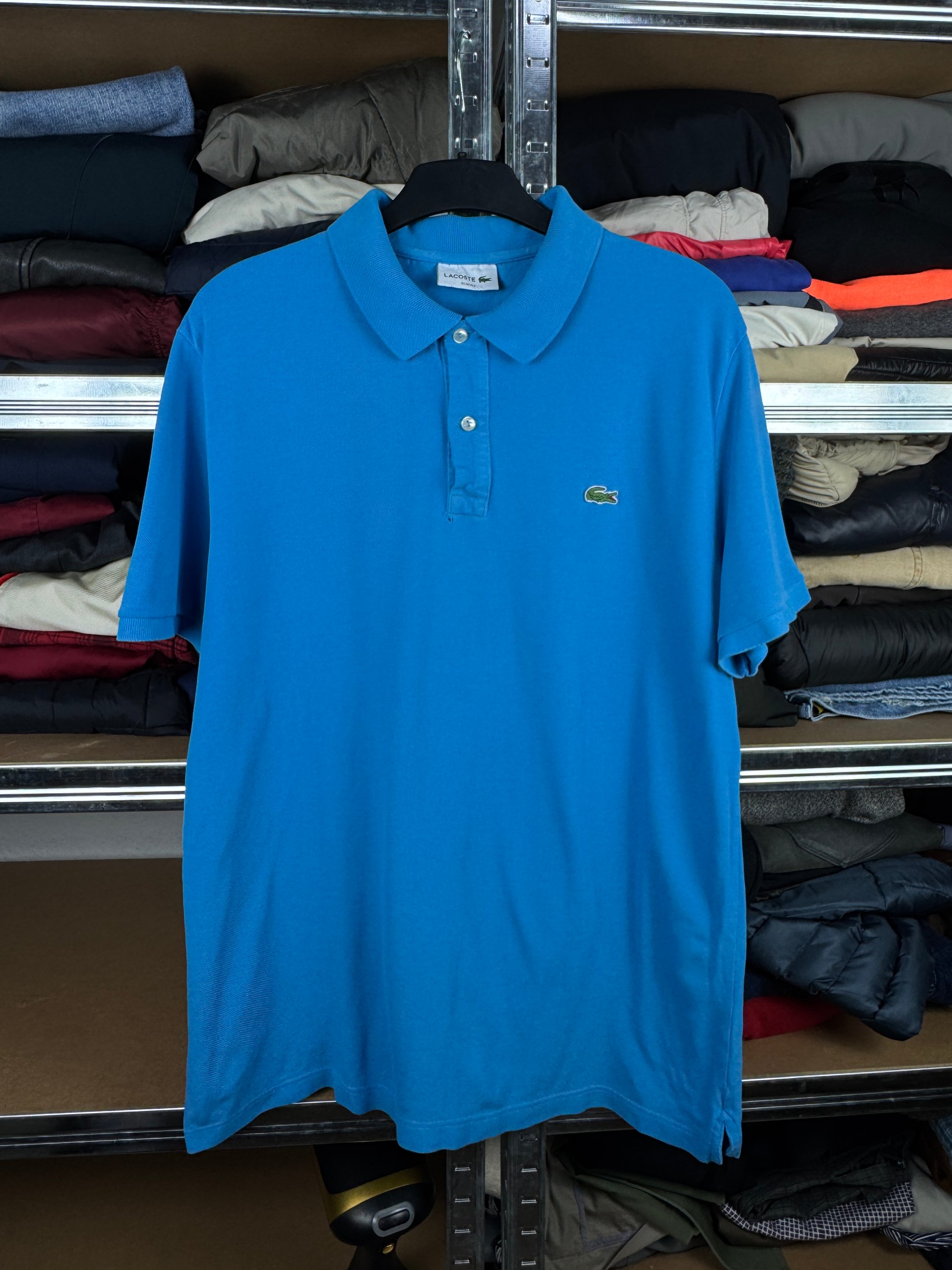 Men`s Lacoste Blue Cotton Polo Shirt Size L
