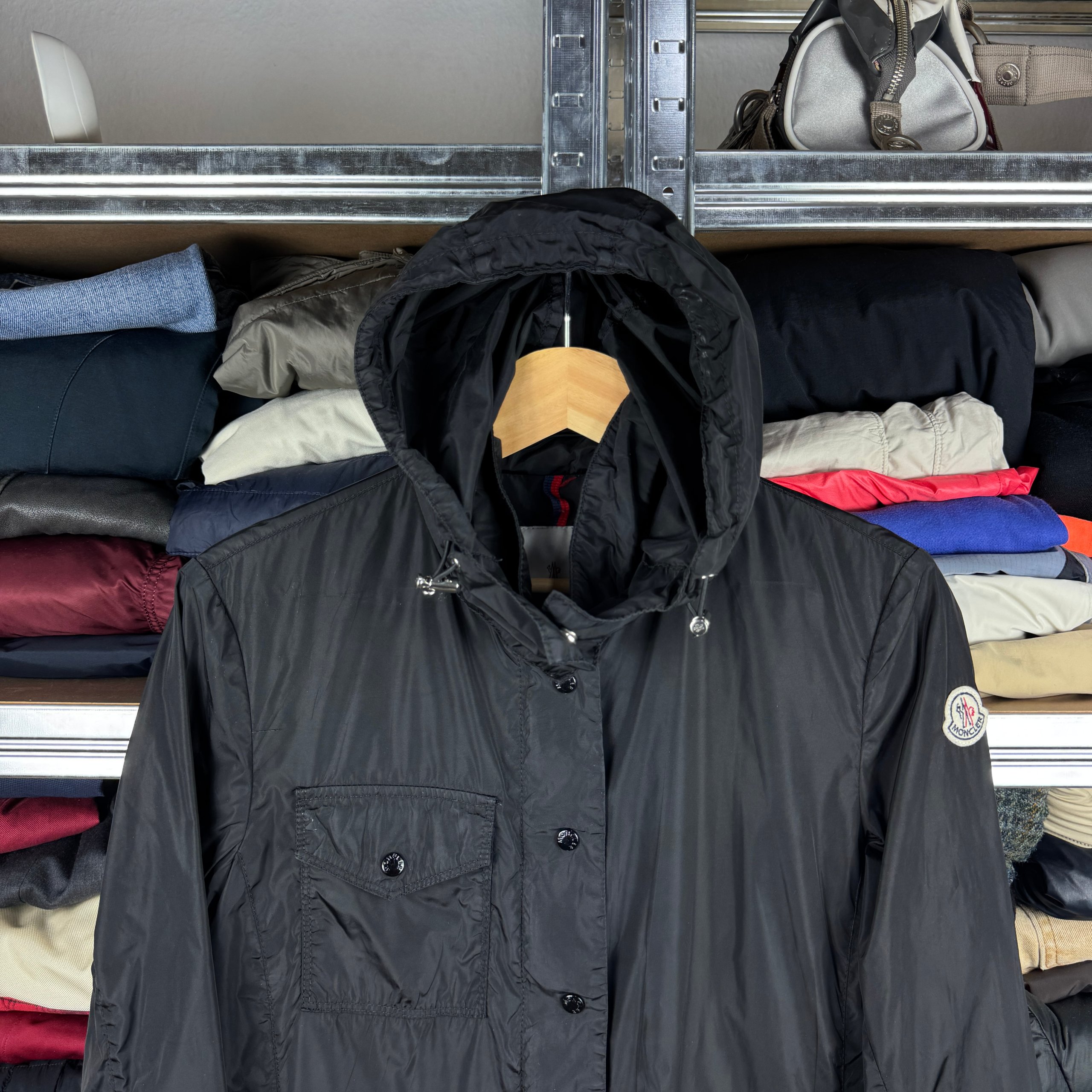 Women`s Moncler Fauve Black Hooded Lightweight Nylon Jacket Size 2 / M image 7