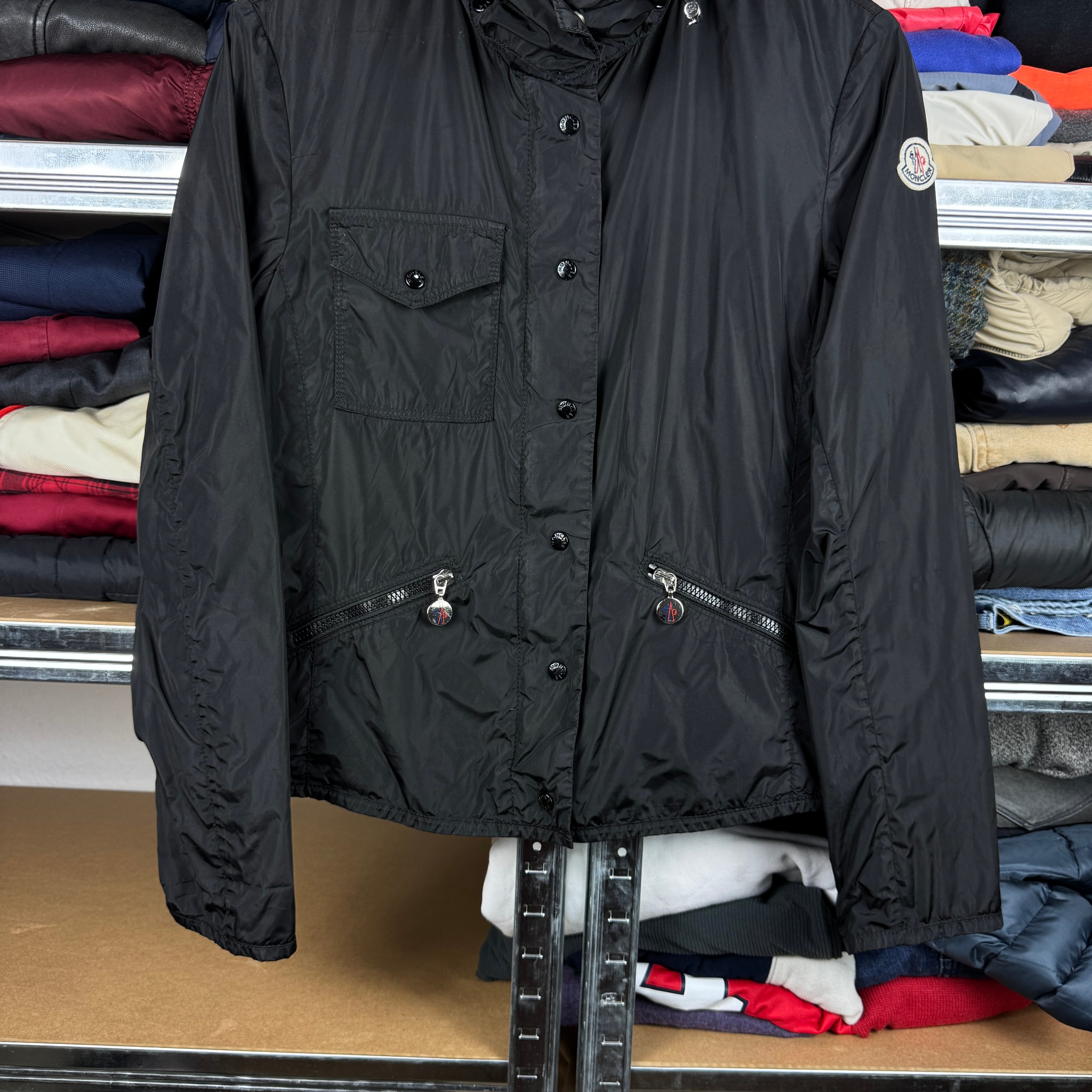 Women`s Moncler Fauve Black Hooded Lightweight Nylon Jacket Size 2 / M image 8