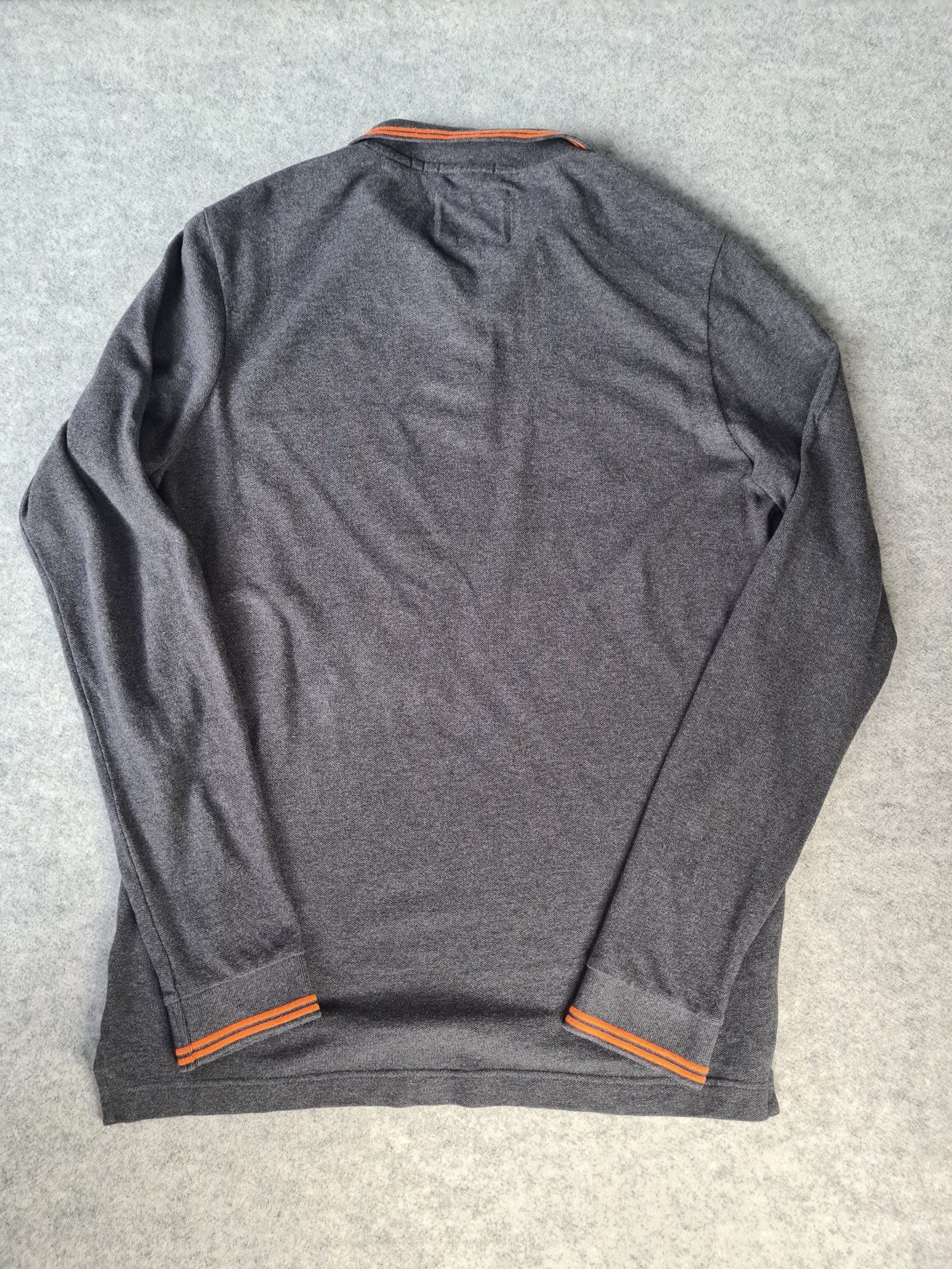 Superdry Grey Long Sleeve Polo Shirt Orange Trim XL Slim Fit 1185 image 4