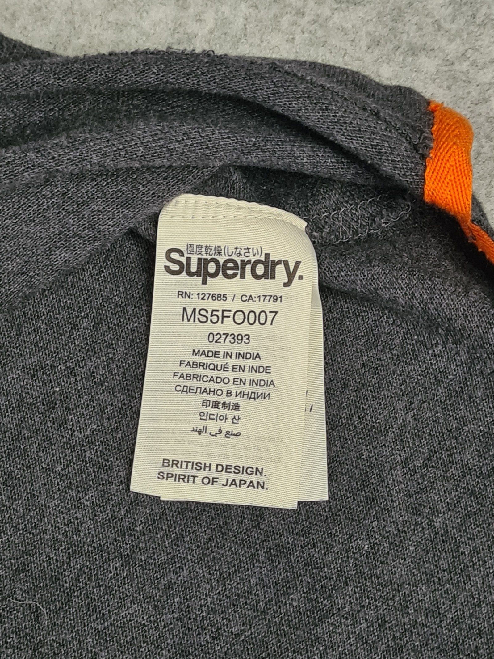 Superdry Grey Long Sleeve Polo Shirt Orange Trim XL Slim Fit 1185 image 7