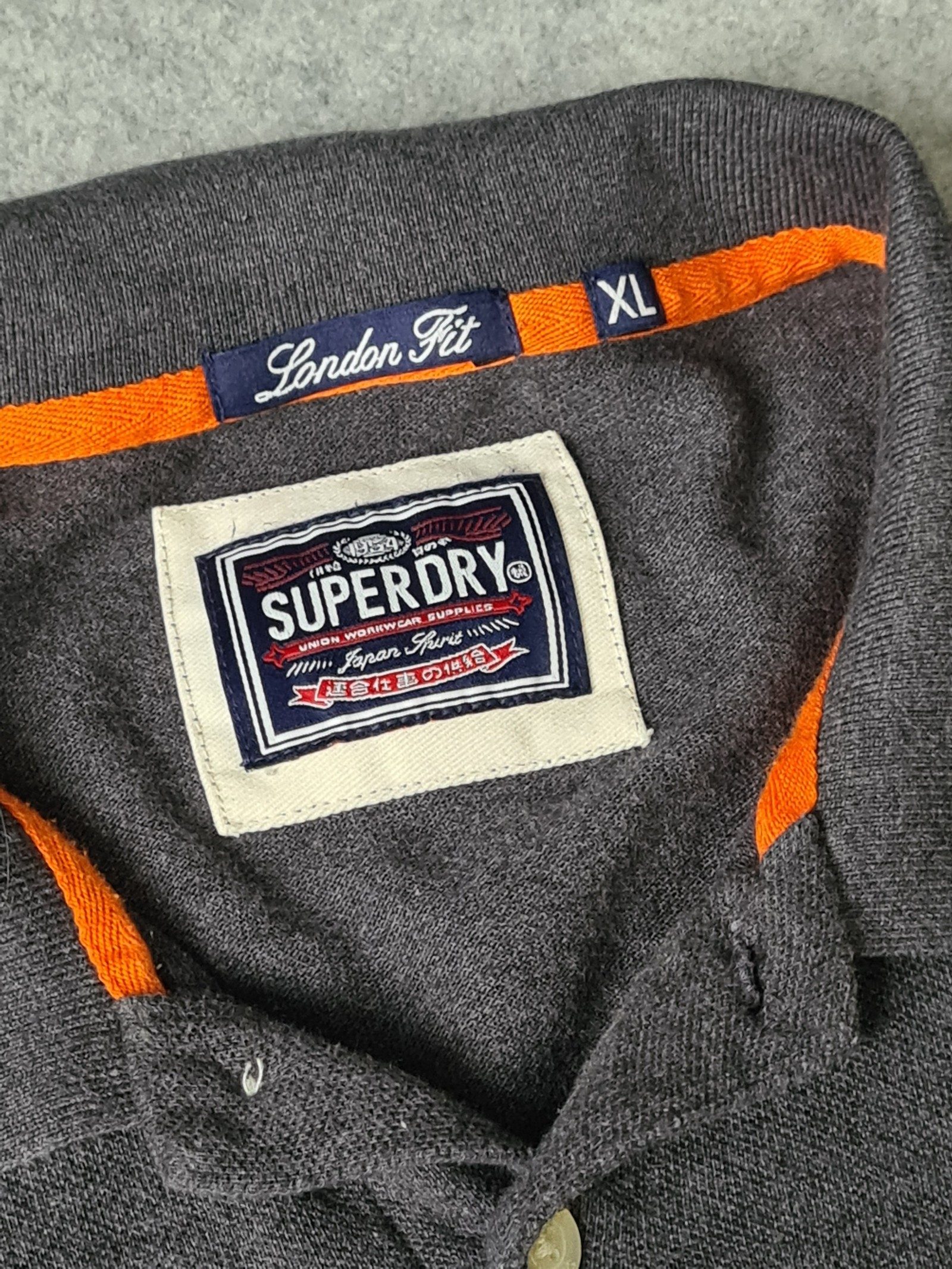 Superdry Grey Long Sleeve Polo Shirt Orange Trim XL Slim Fit 1185 image 8