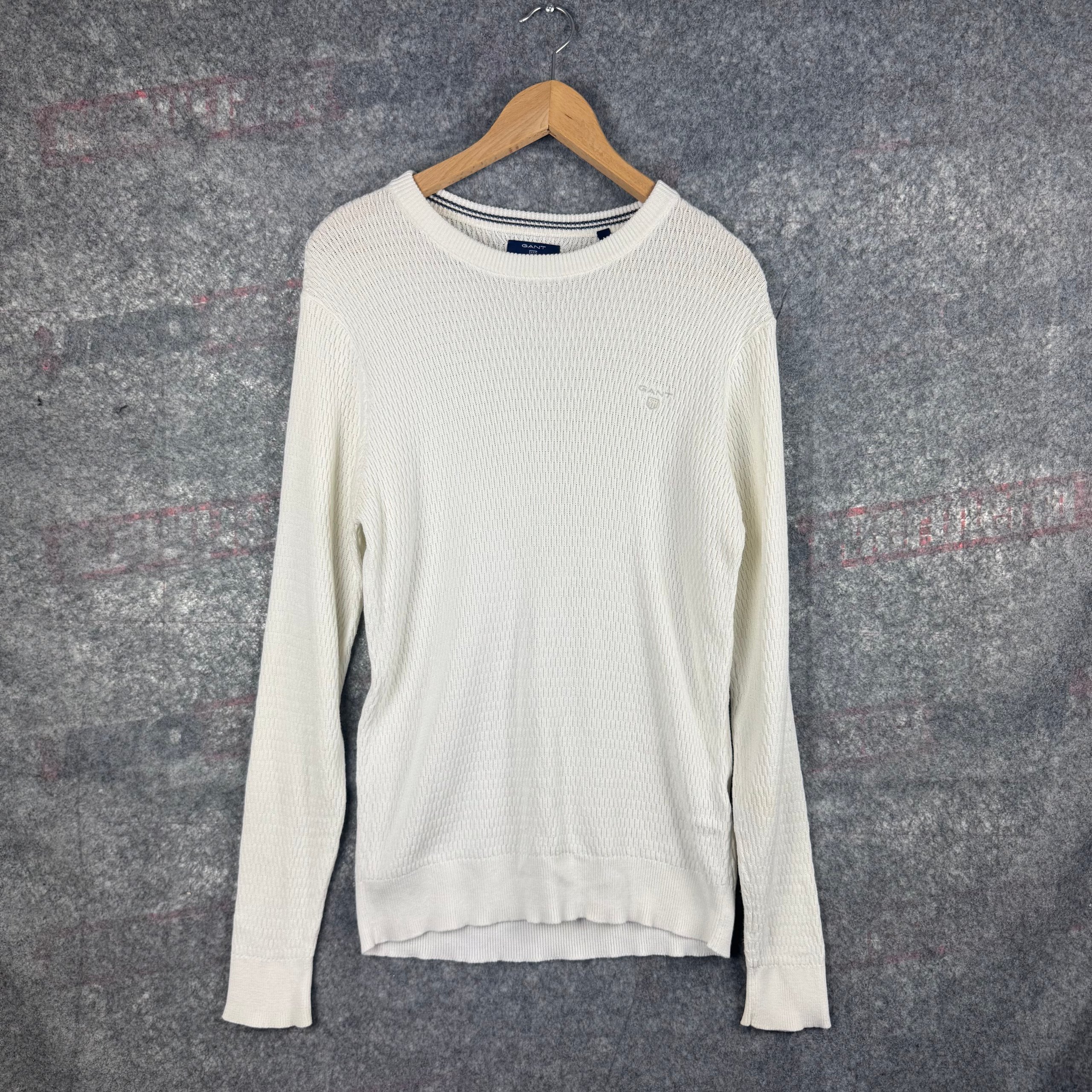 GANT Off White Textured Cotton Crew Neck Sweater Women’s M