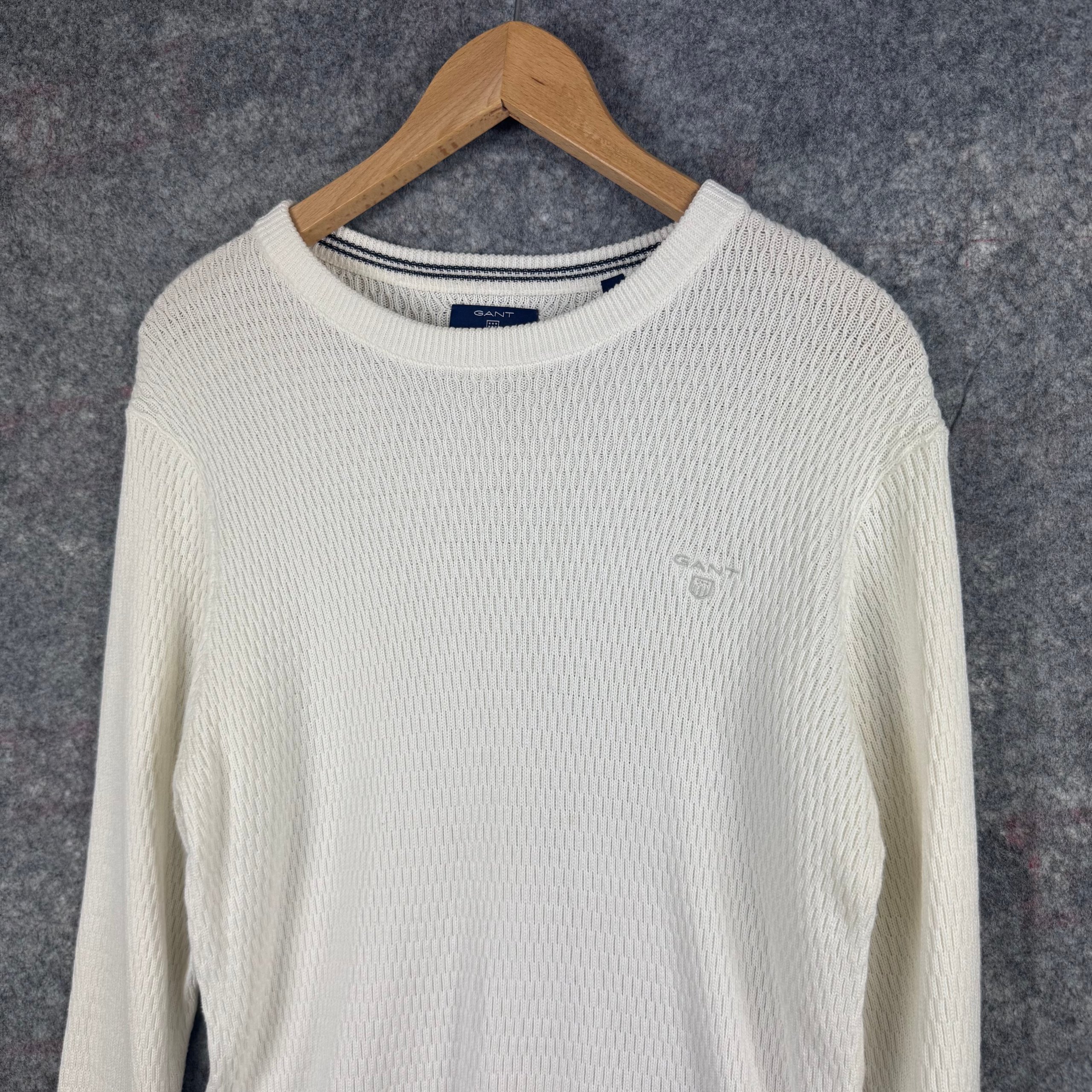 GANT Off White Textured Cotton Crew Neck Sweater Women’s M image 2