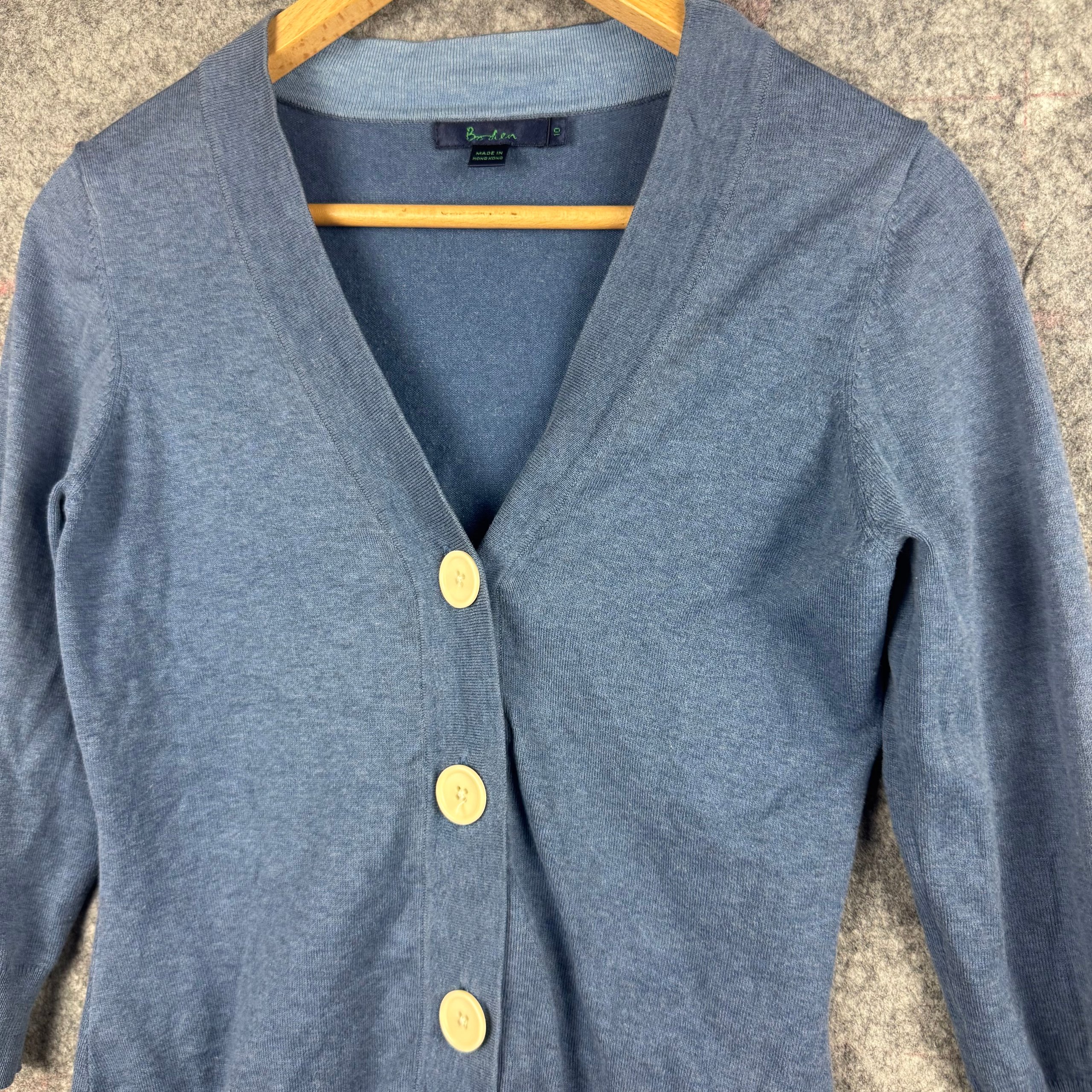 Boden Slate Blue Fine Knit Cardigan Women’s S Blue V‑Neck Buttons image 2