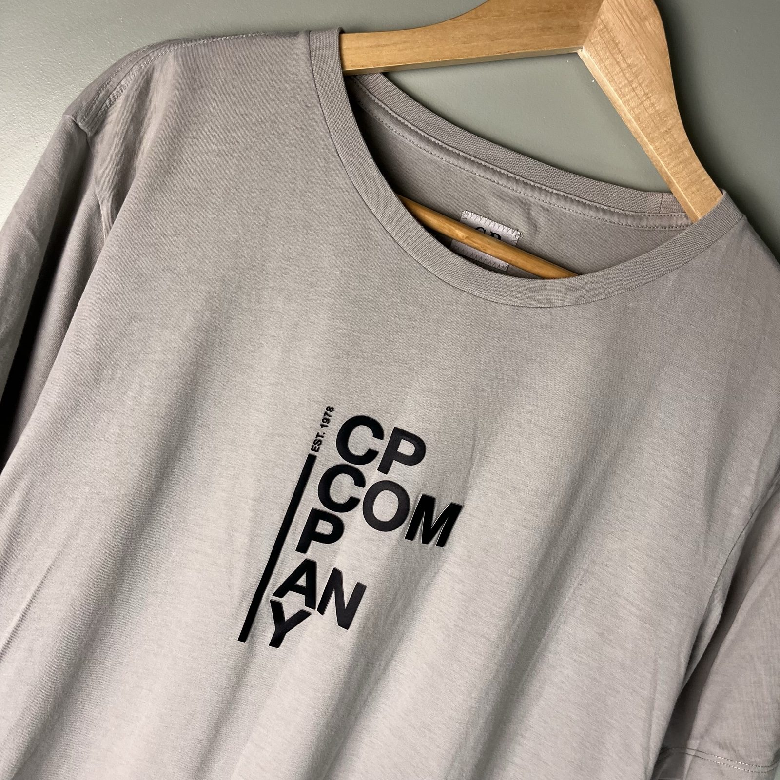 C.P. Company Men's Charcoal Grey Spell out Logo T-Shirt image 3