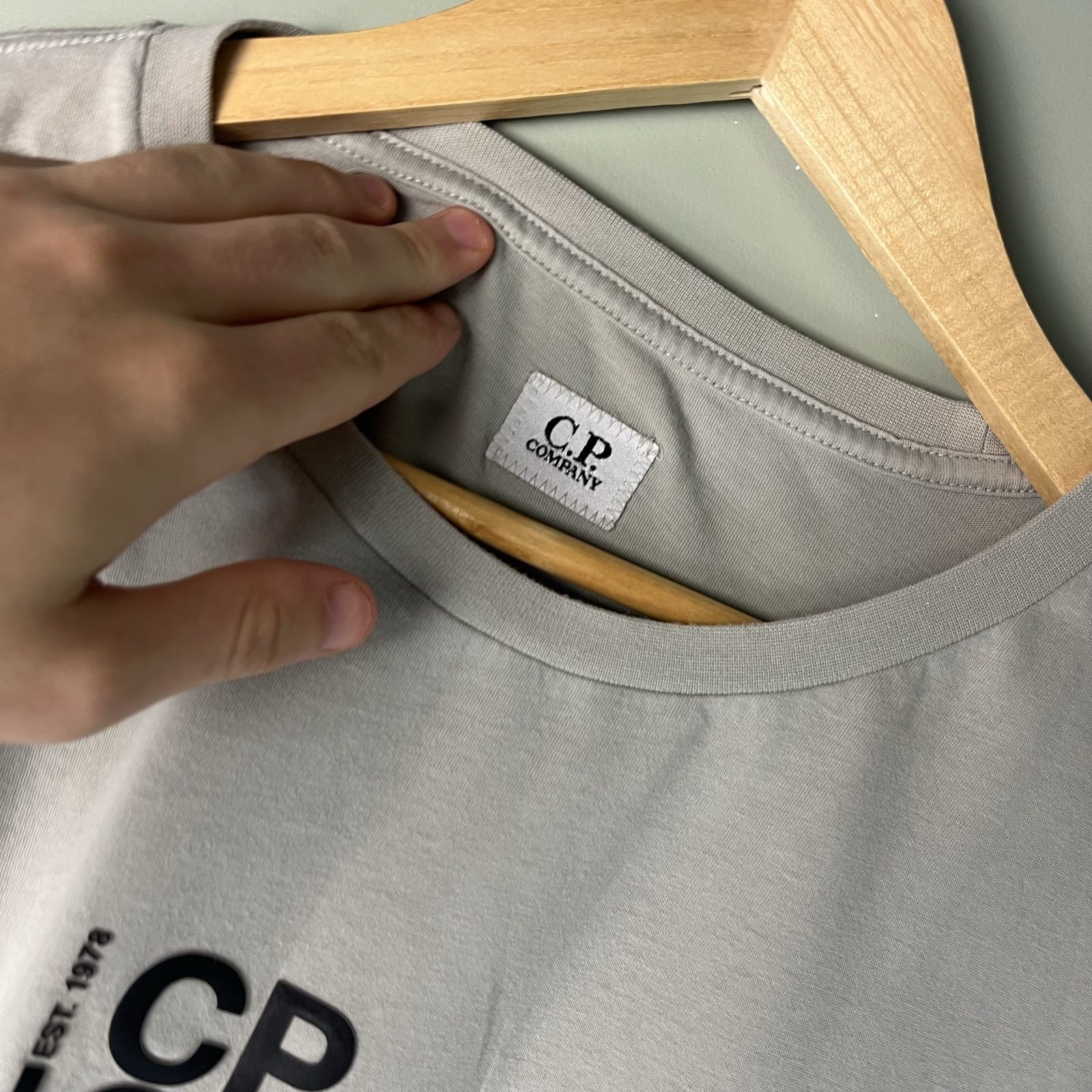 C.P. Company Men's Charcoal Grey Spell out Logo T-Shirt image 4