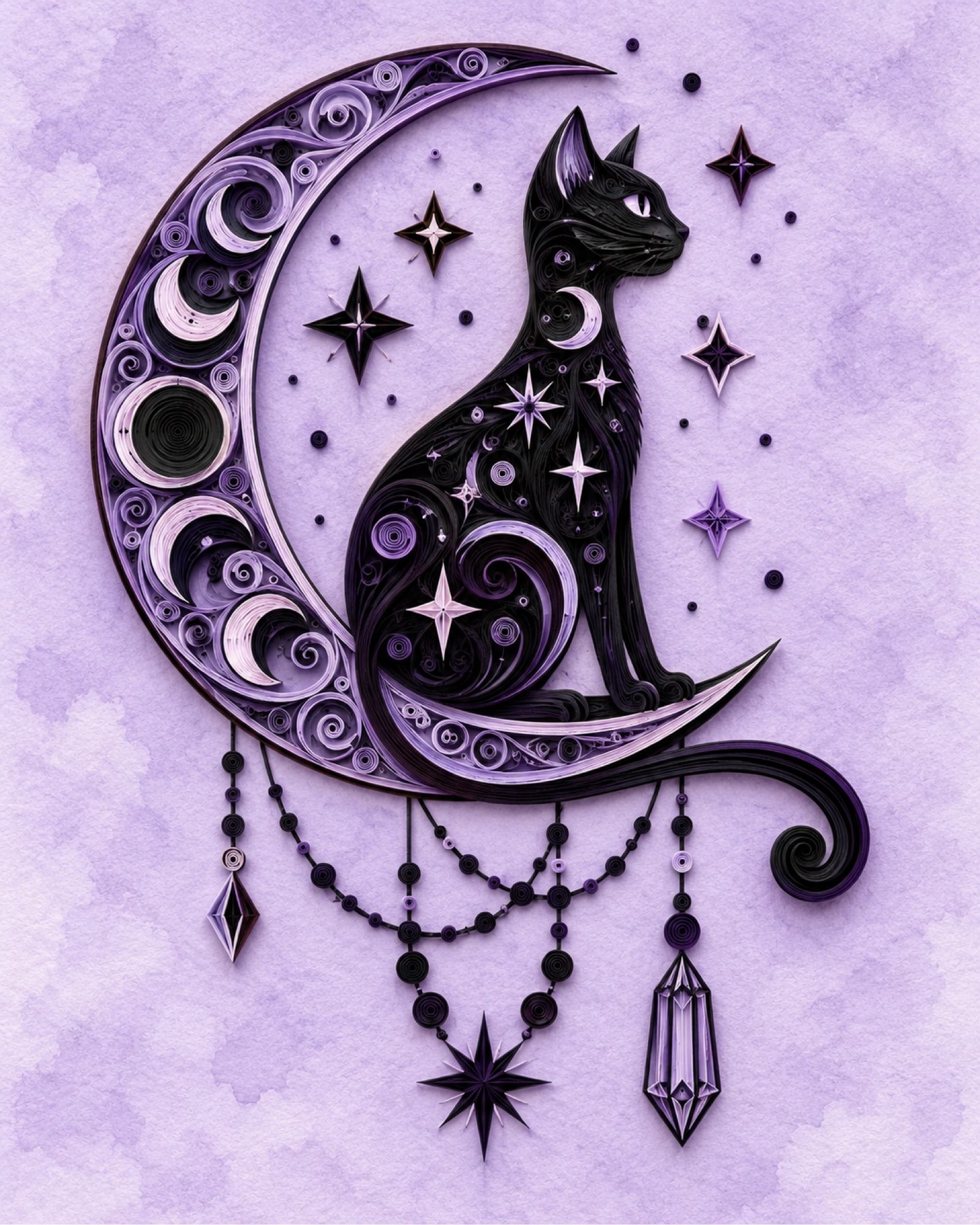 8x10 Black Framed Black Cat & Crescent Moon Art Print