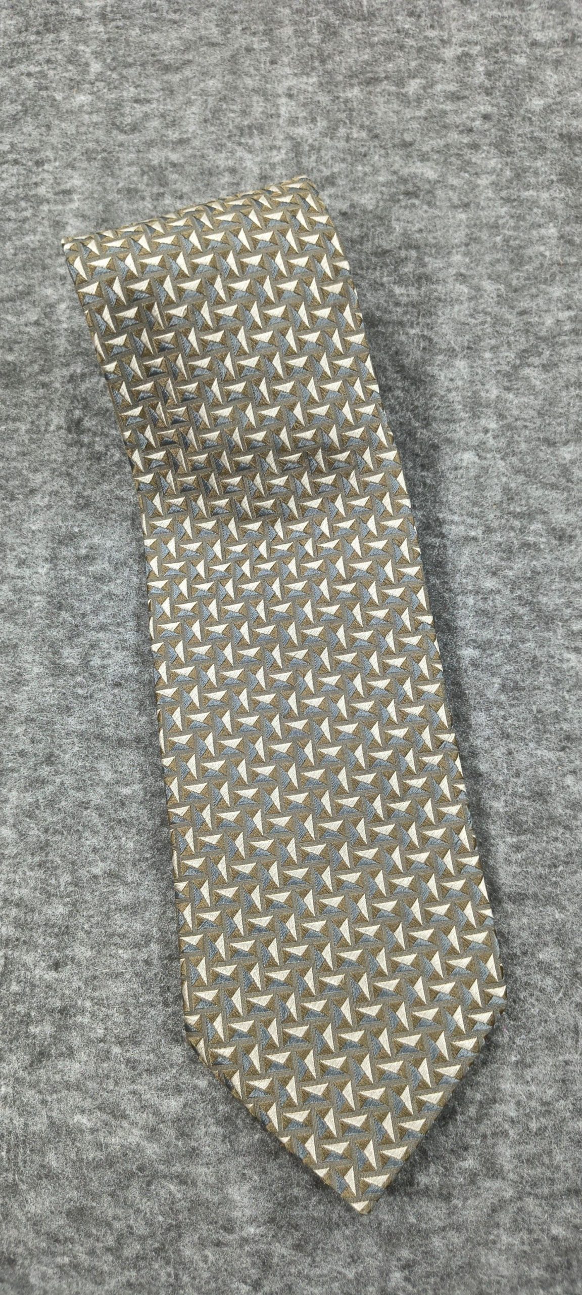 Ermenegildo Zegna Grey & Beige Geometric Pattern Men's Tie Silk image 2