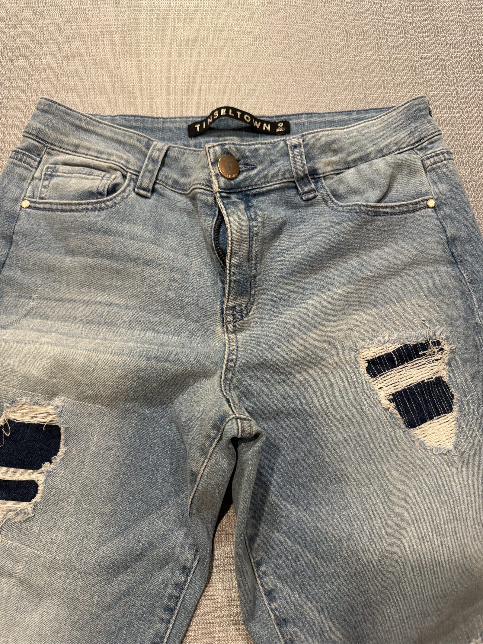 Women’s Tinseltown Distressed Ripped Skinny Jeans – Light Wash – 9 image 4