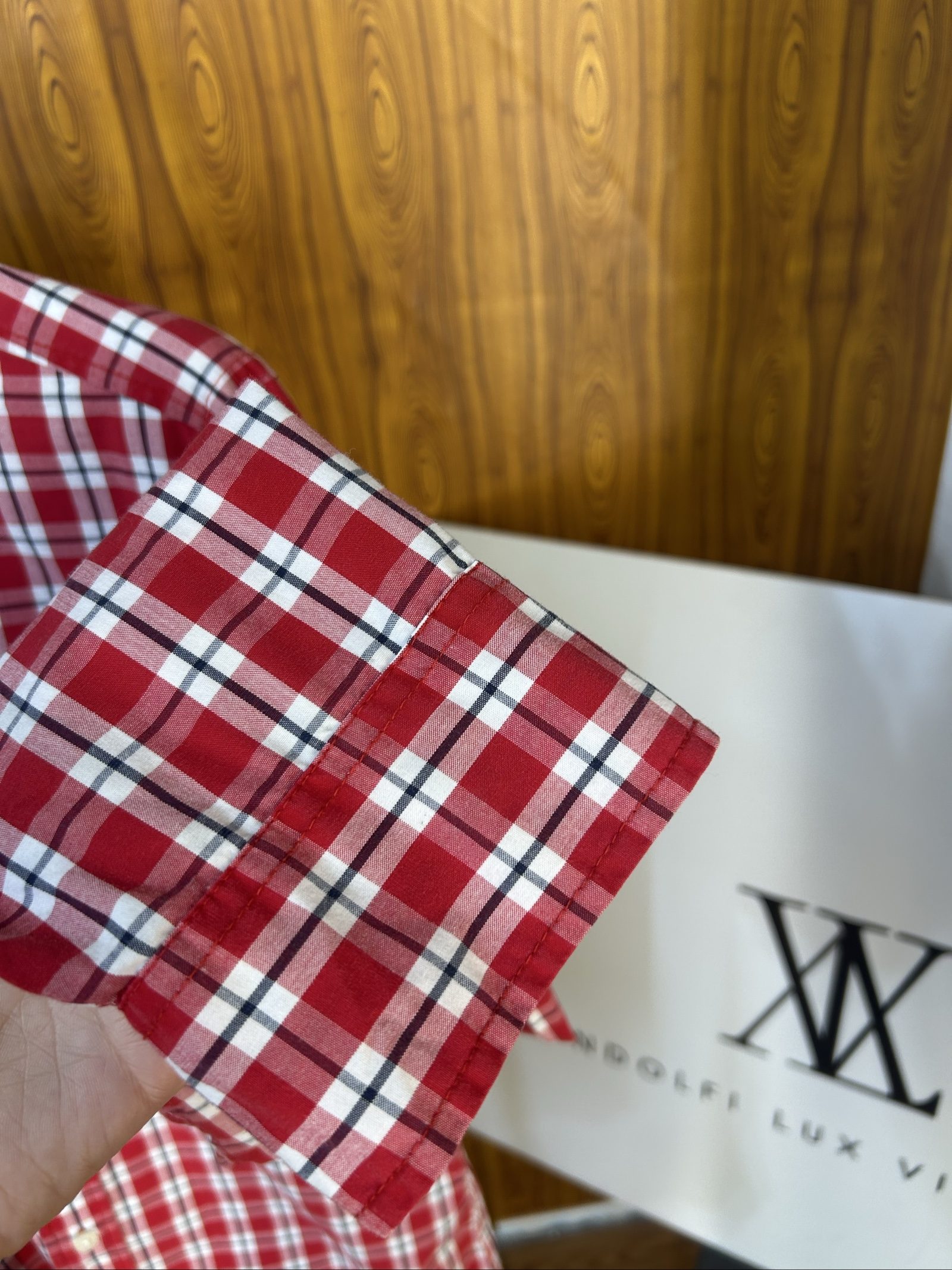 Hollister Men's Red & White Checked Shirt Medium image 7