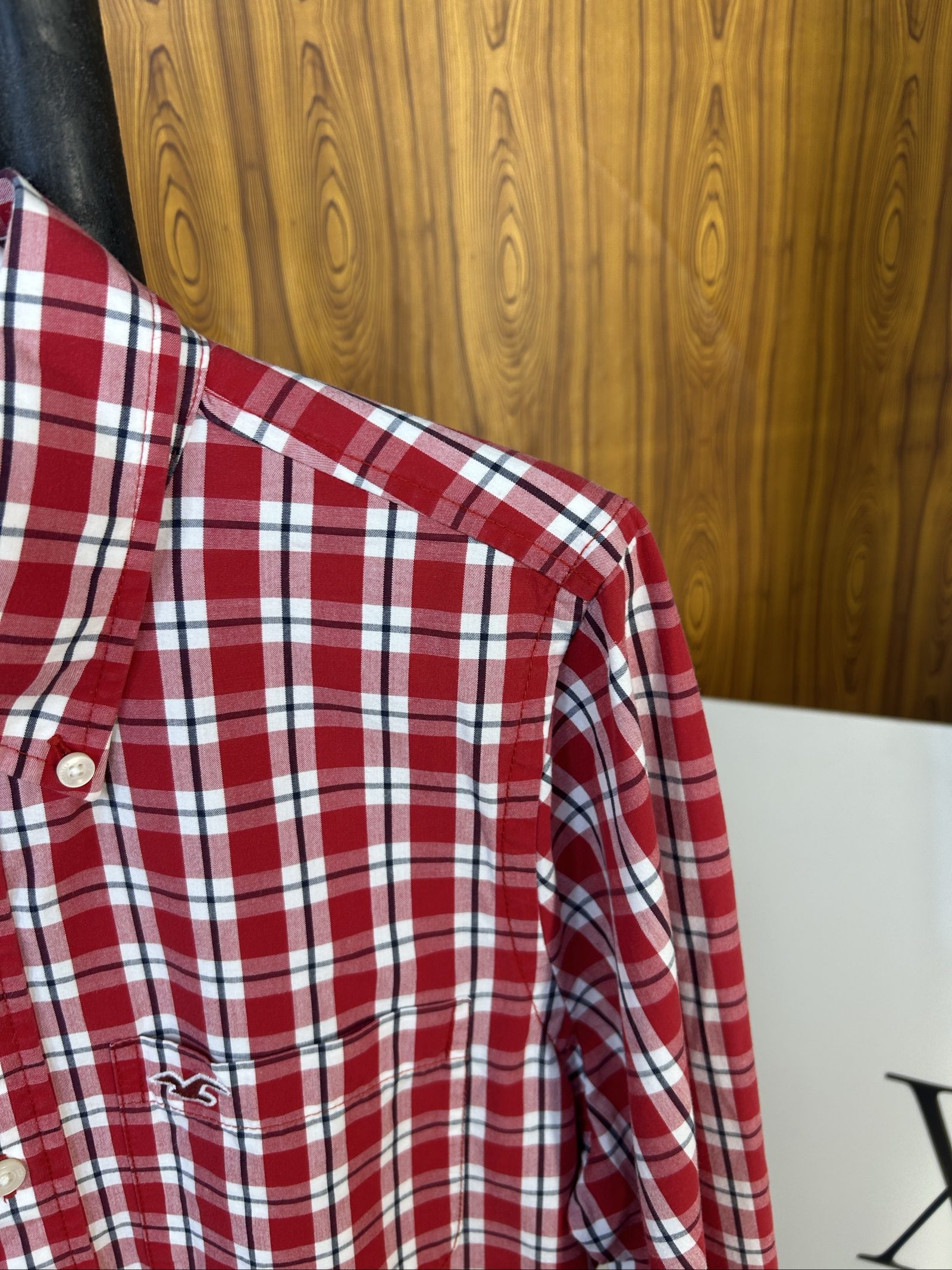 Hollister Men's Red & White Checked Shirt Medium image 3