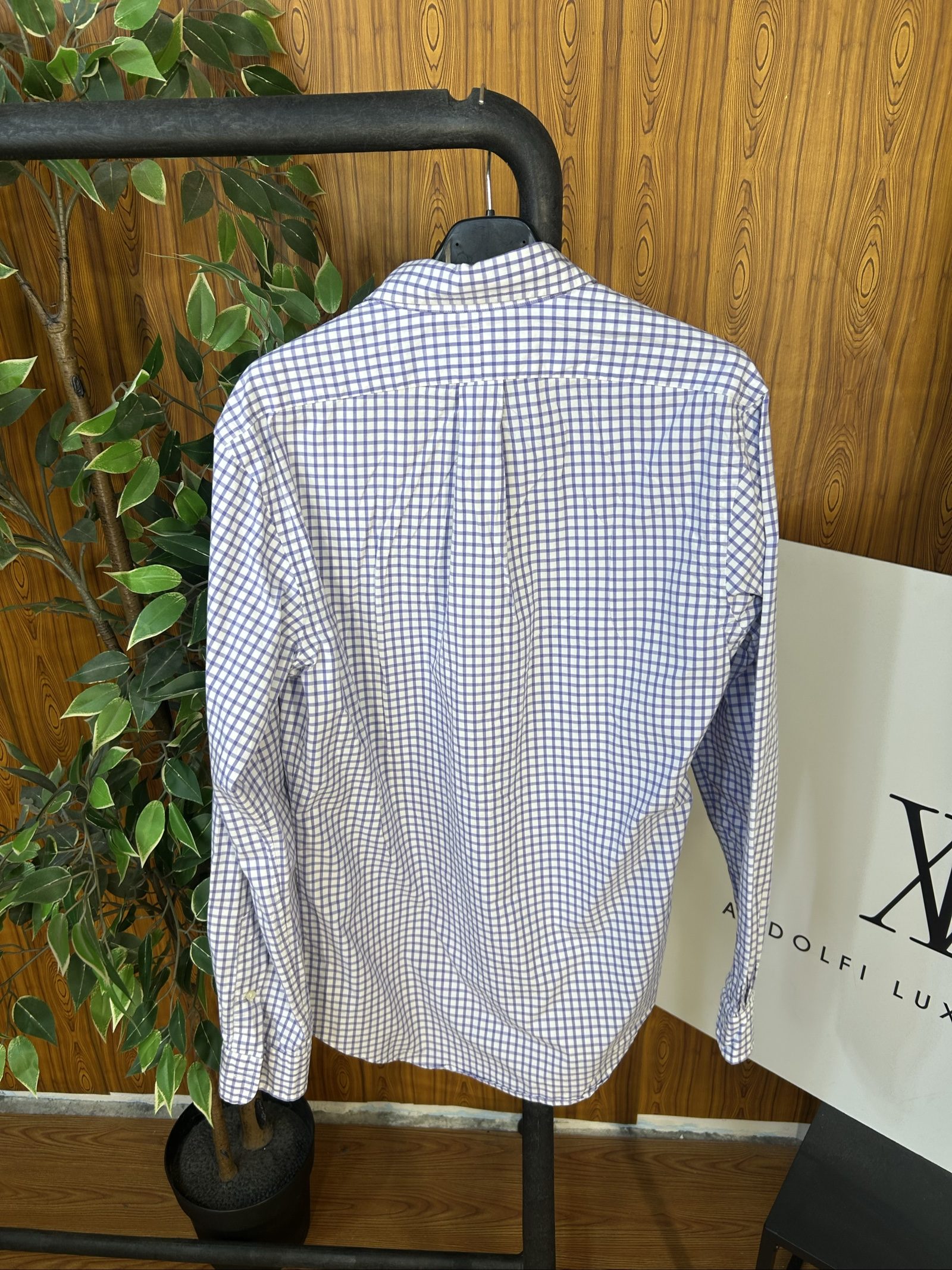 Ralph Lauren Uomo Camicia Quadri Viola e Bianco S Custom Fit Cotone image 6
