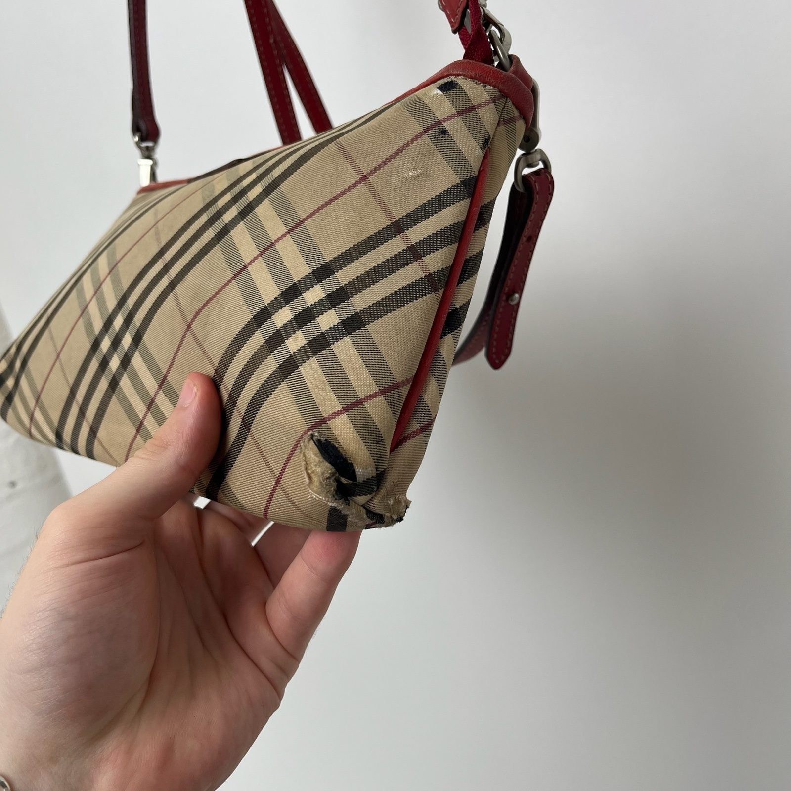 Burberry Women Beige & Red Check Crossbody Bag Small image 7