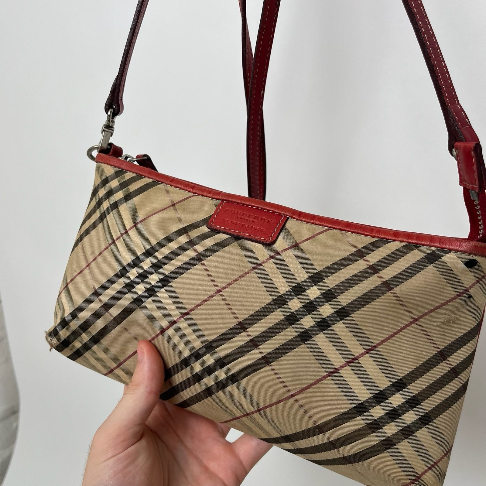 Burberry Women Beige & Red Check Crossbody Bag Small image 8