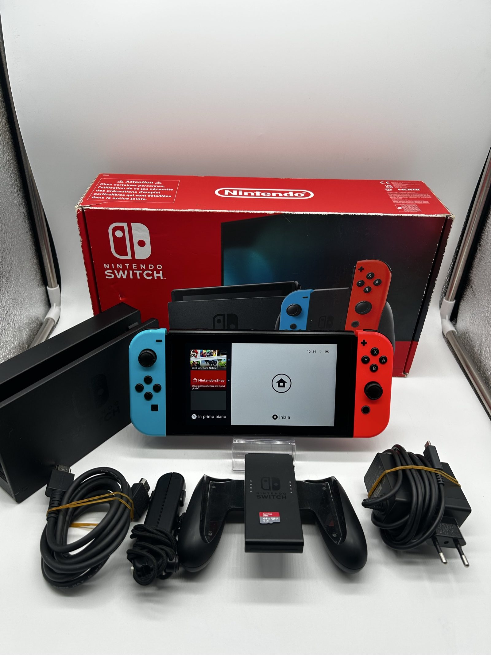 Nintendo Switch V2 Blu/Rossa + Scatola + SD 64GB – Accessori Originali