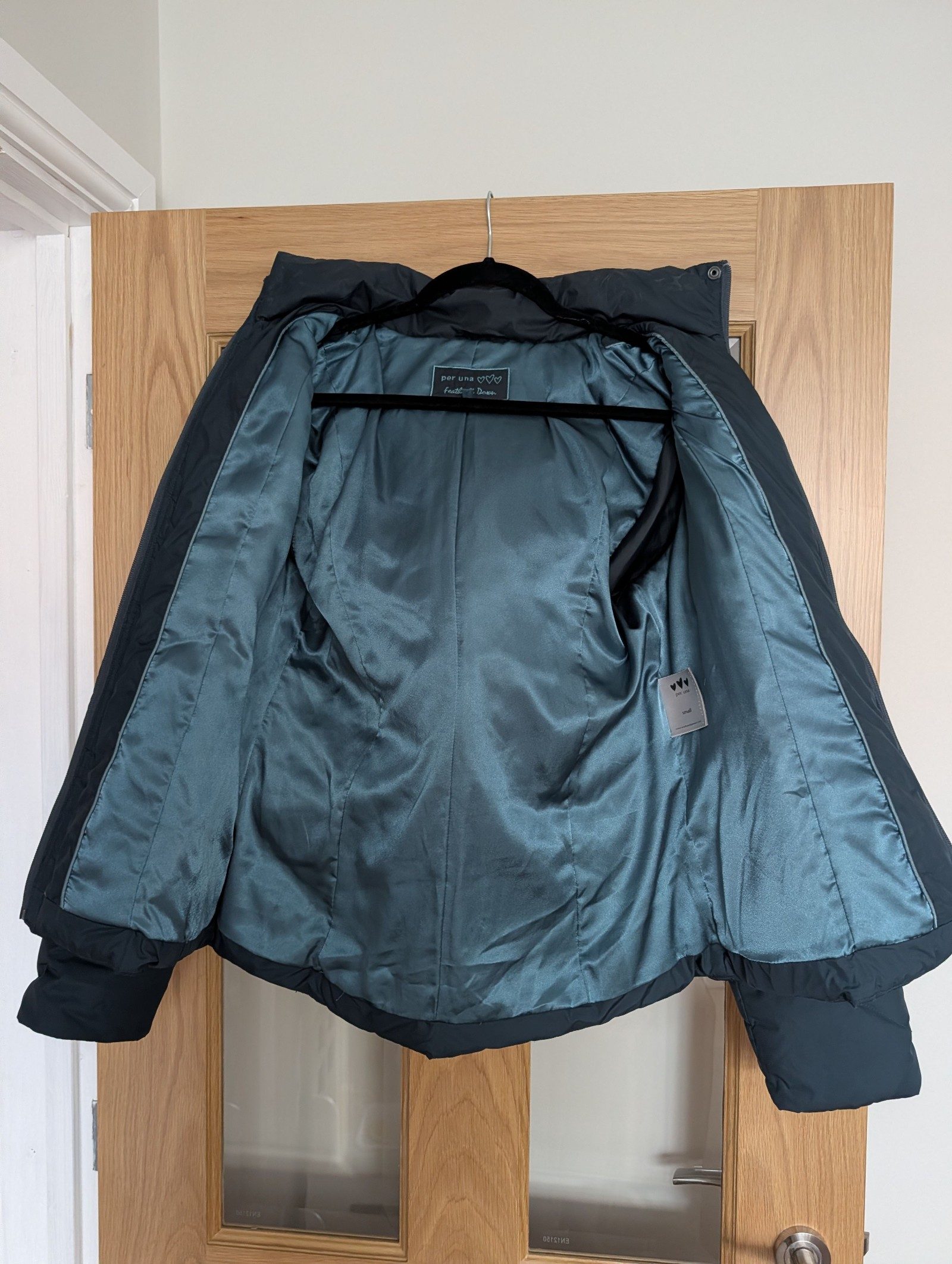 Per Una Black Quilted Puffer Jacket Small Faux Fur Trim Women's image 4