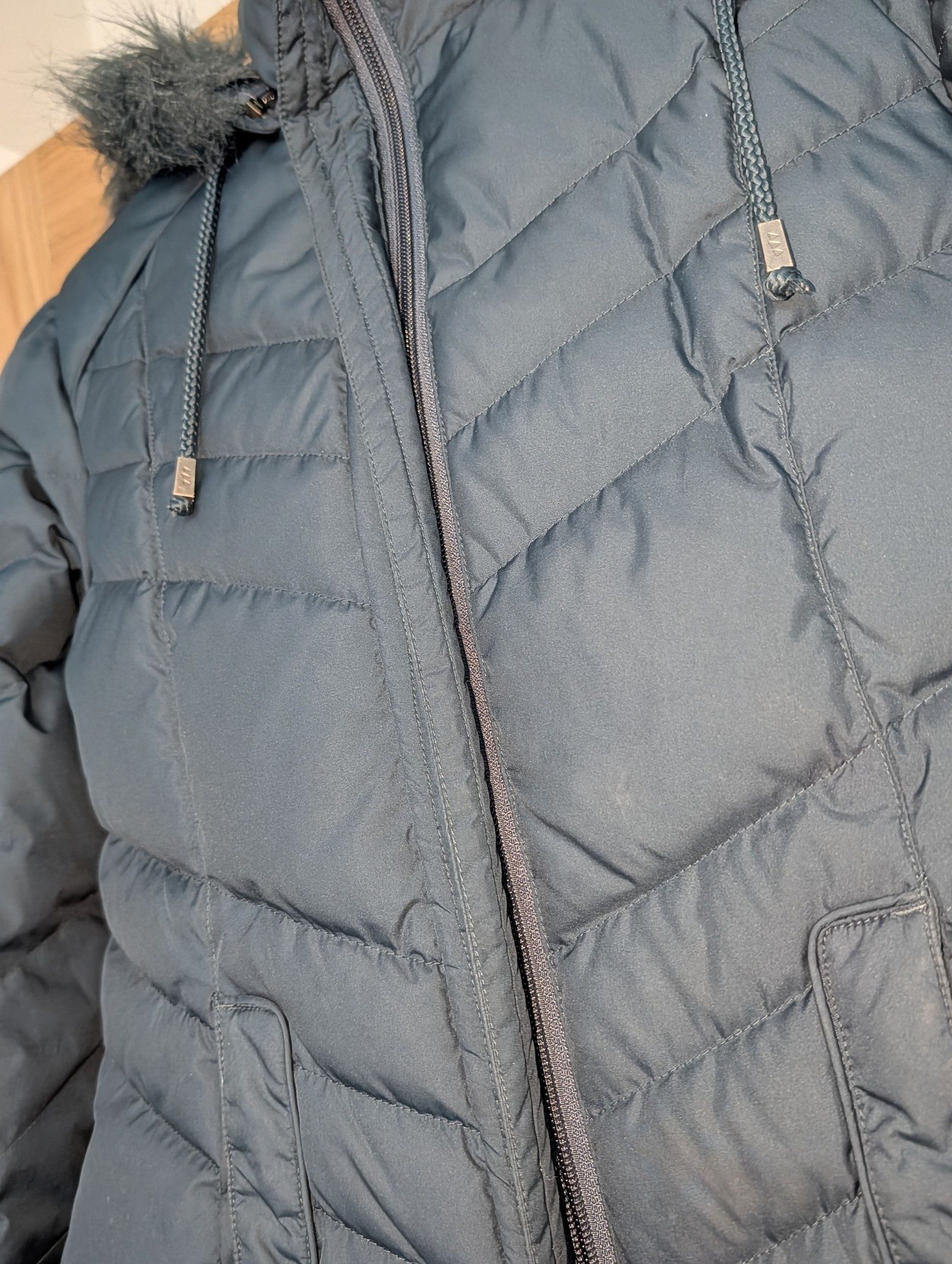 Per Una Black Quilted Puffer Jacket Small Faux Fur Trim Women's image 3