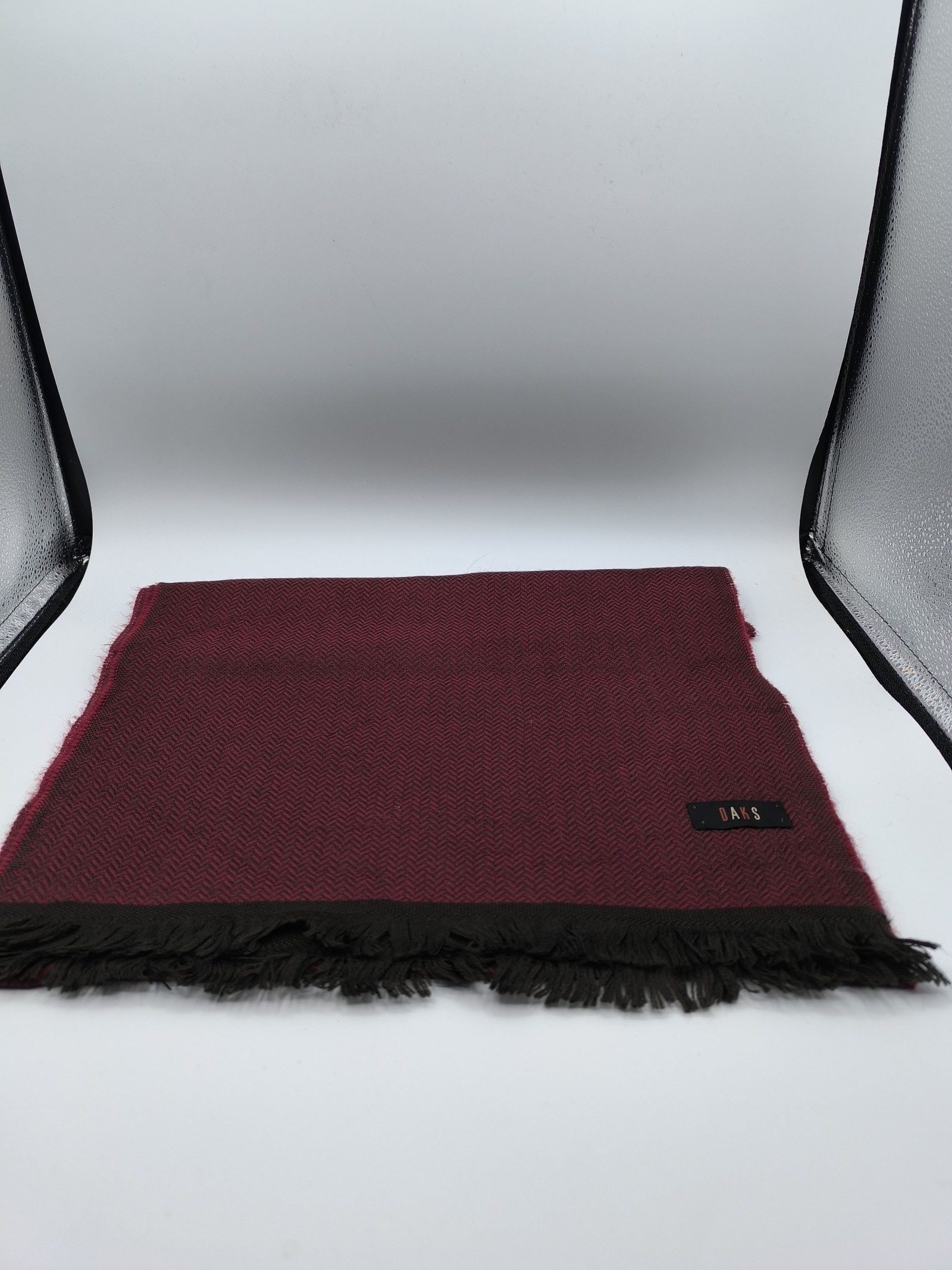 DAKS Burgundy & Brown Wool Blend Scarf