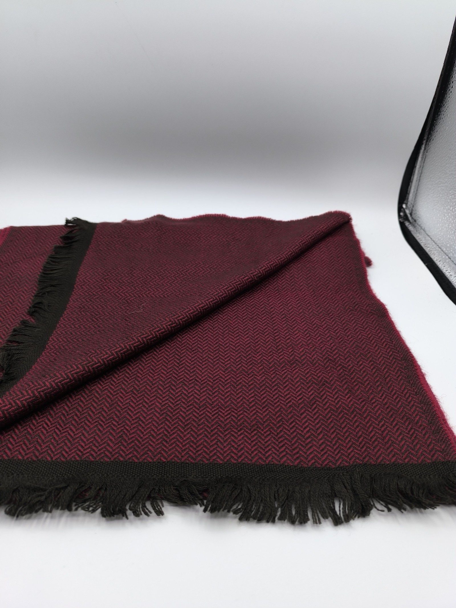 DAKS Burgundy & Brown Wool Blend Scarf image 4