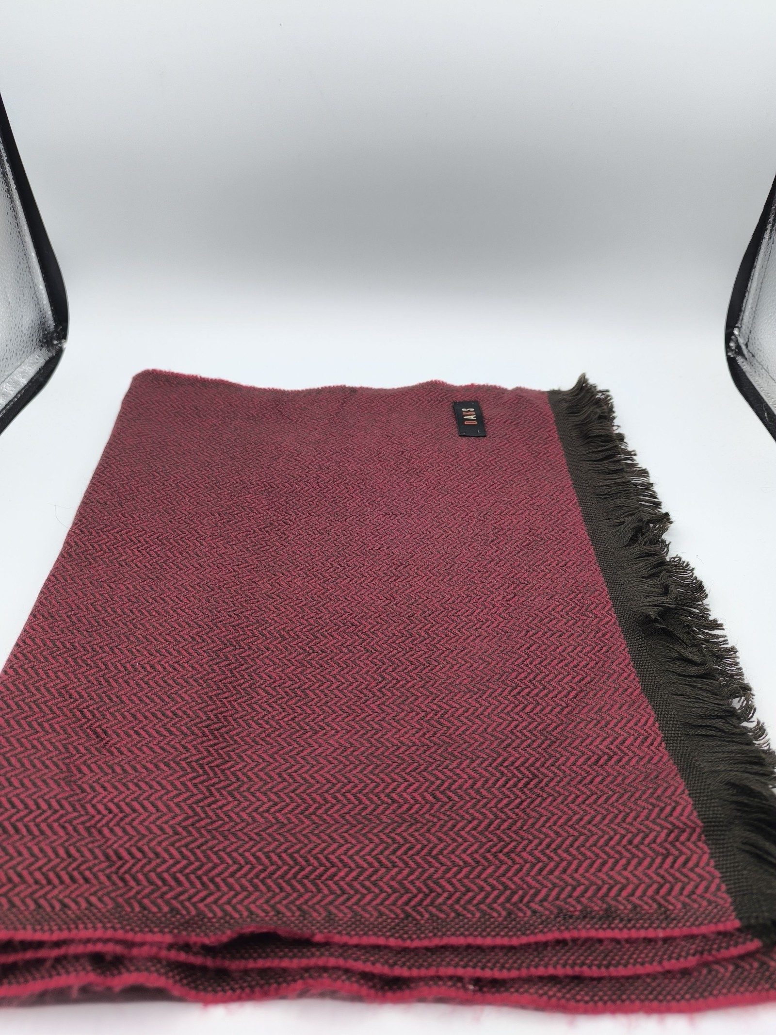 DAKS Burgundy & Brown Wool Blend Scarf image 7