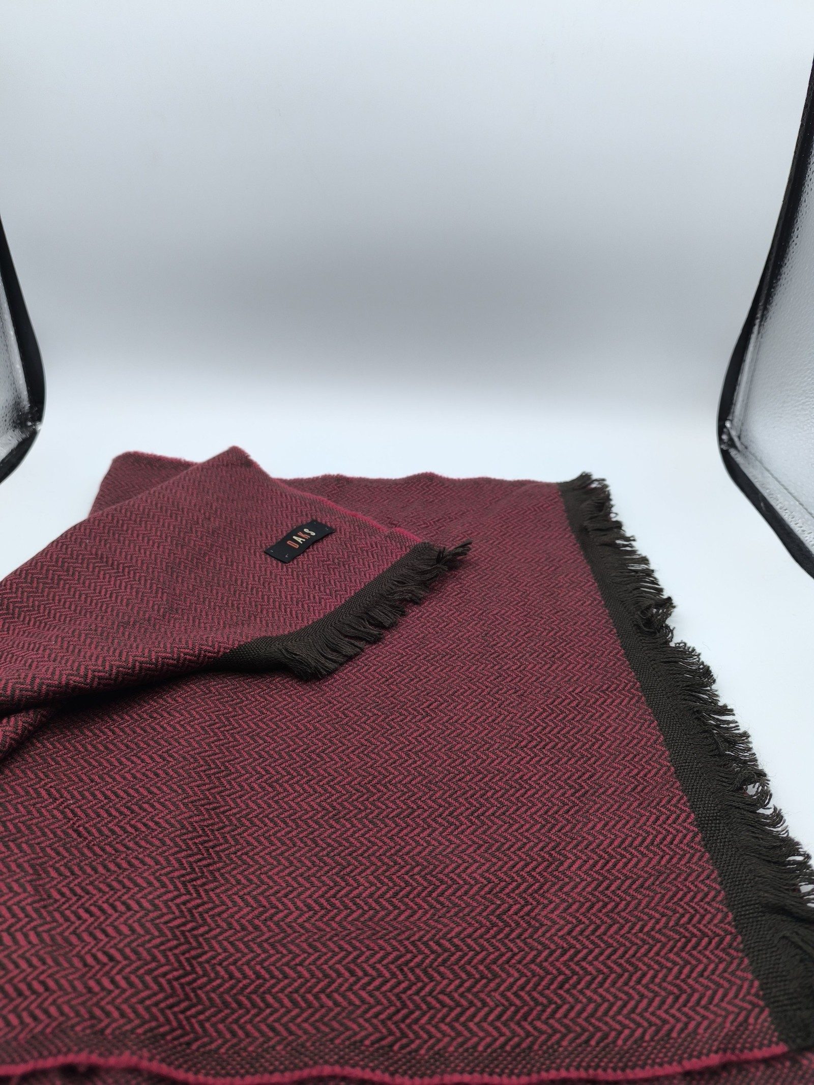 DAKS Burgundy & Brown Wool Blend Scarf image 9