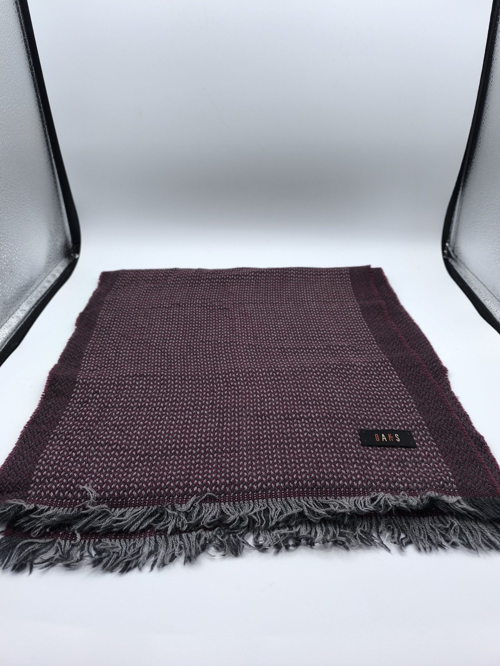 DAKS Burgundy & Grey Virgin Wool Scarf