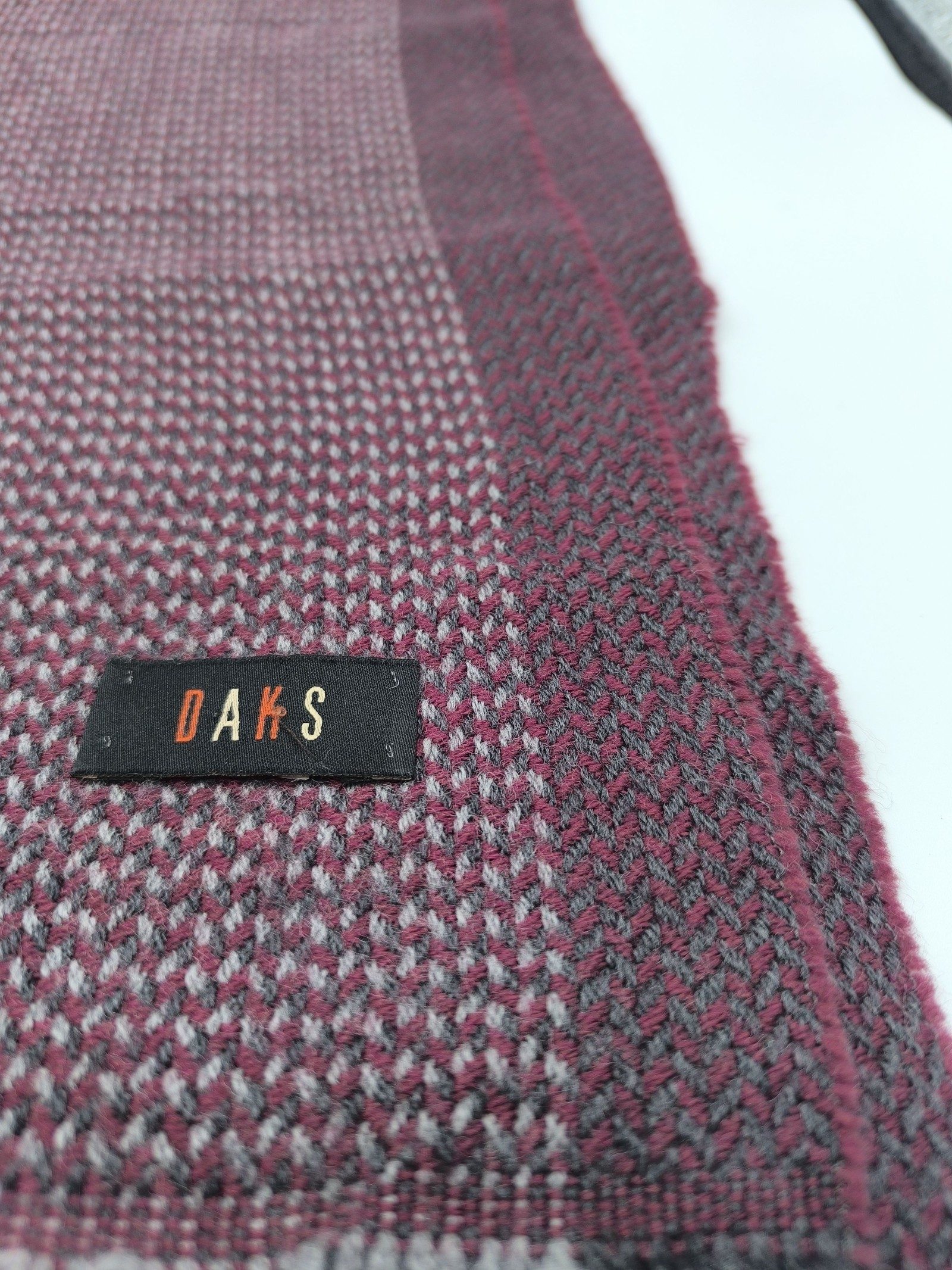 DAKS Burgundy & Grey Virgin Wool Scarf image 2
