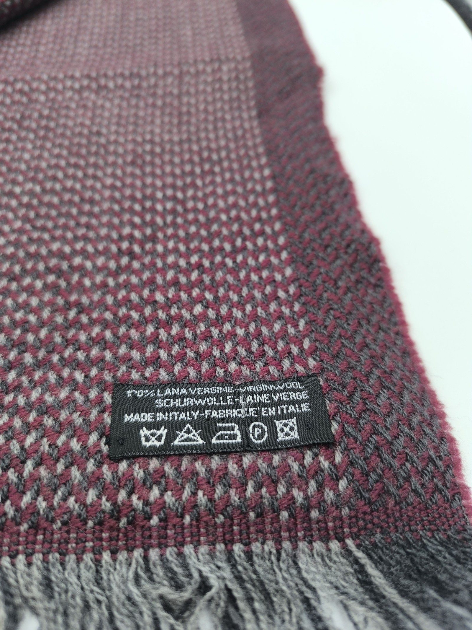 DAKS Burgundy & Grey Virgin Wool Scarf image 3