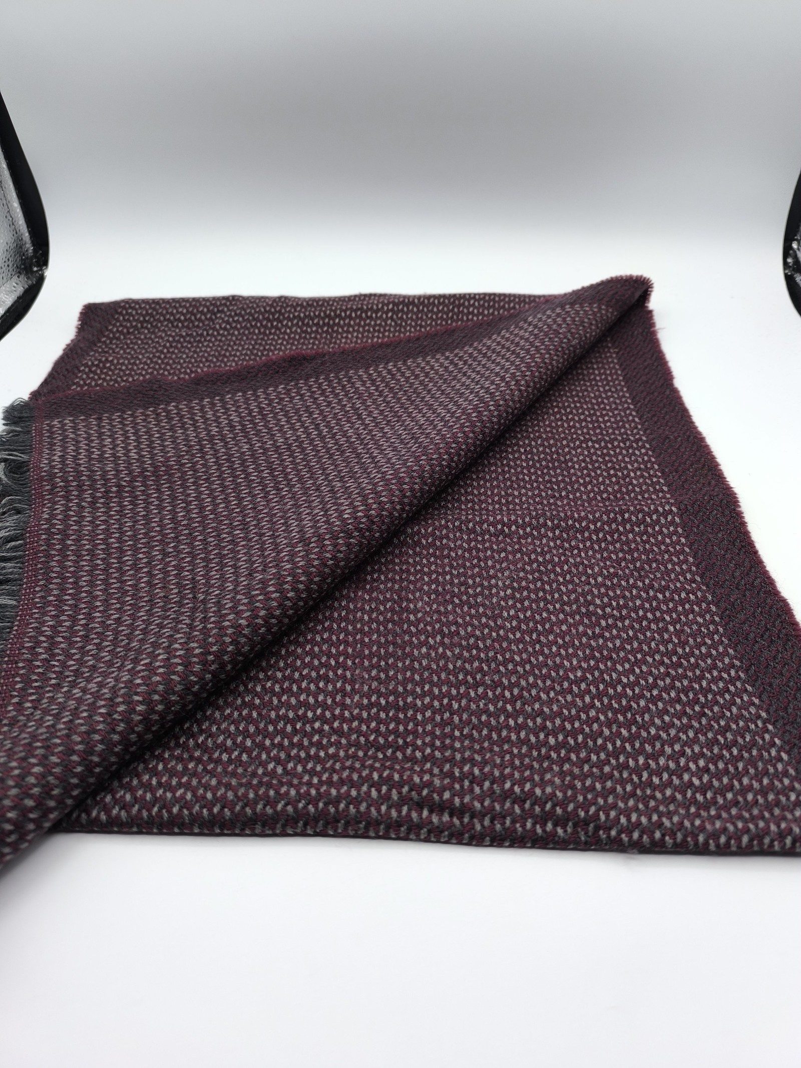 DAKS Burgundy & Grey Virgin Wool Scarf image 4