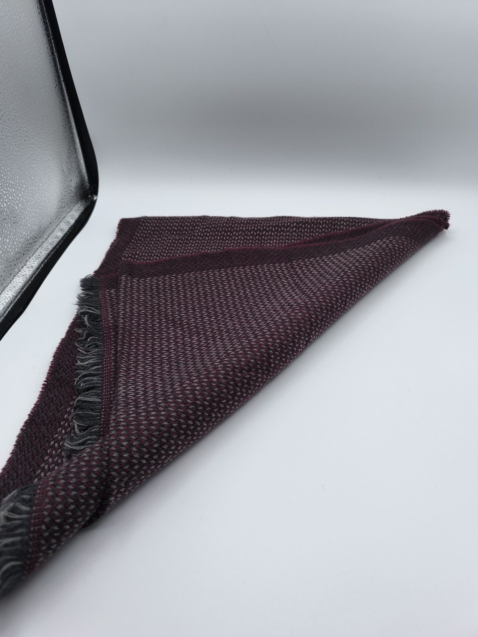 DAKS Burgundy & Grey Virgin Wool Scarf image 5