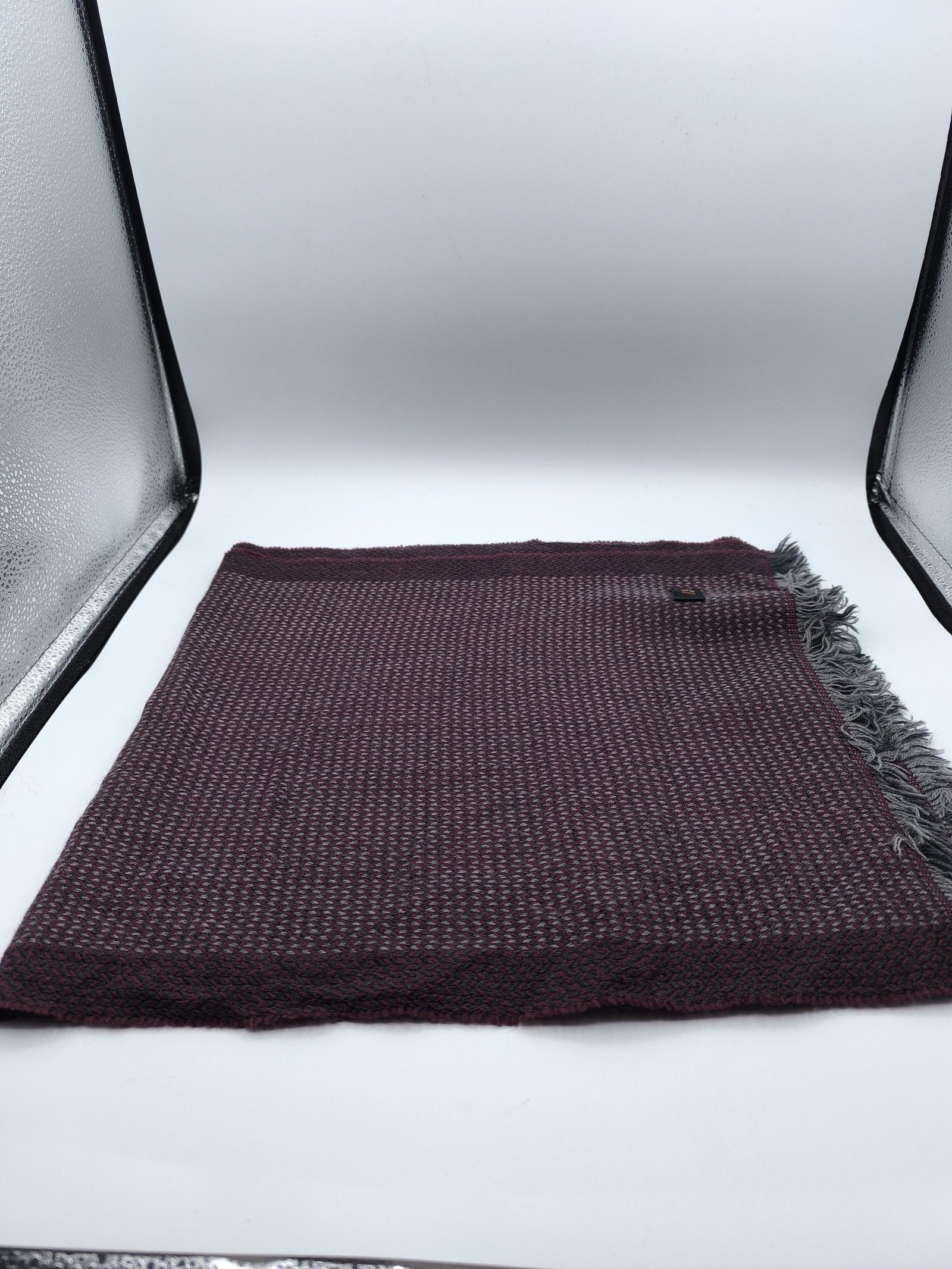 DAKS Burgundy & Grey Virgin Wool Scarf image 6
