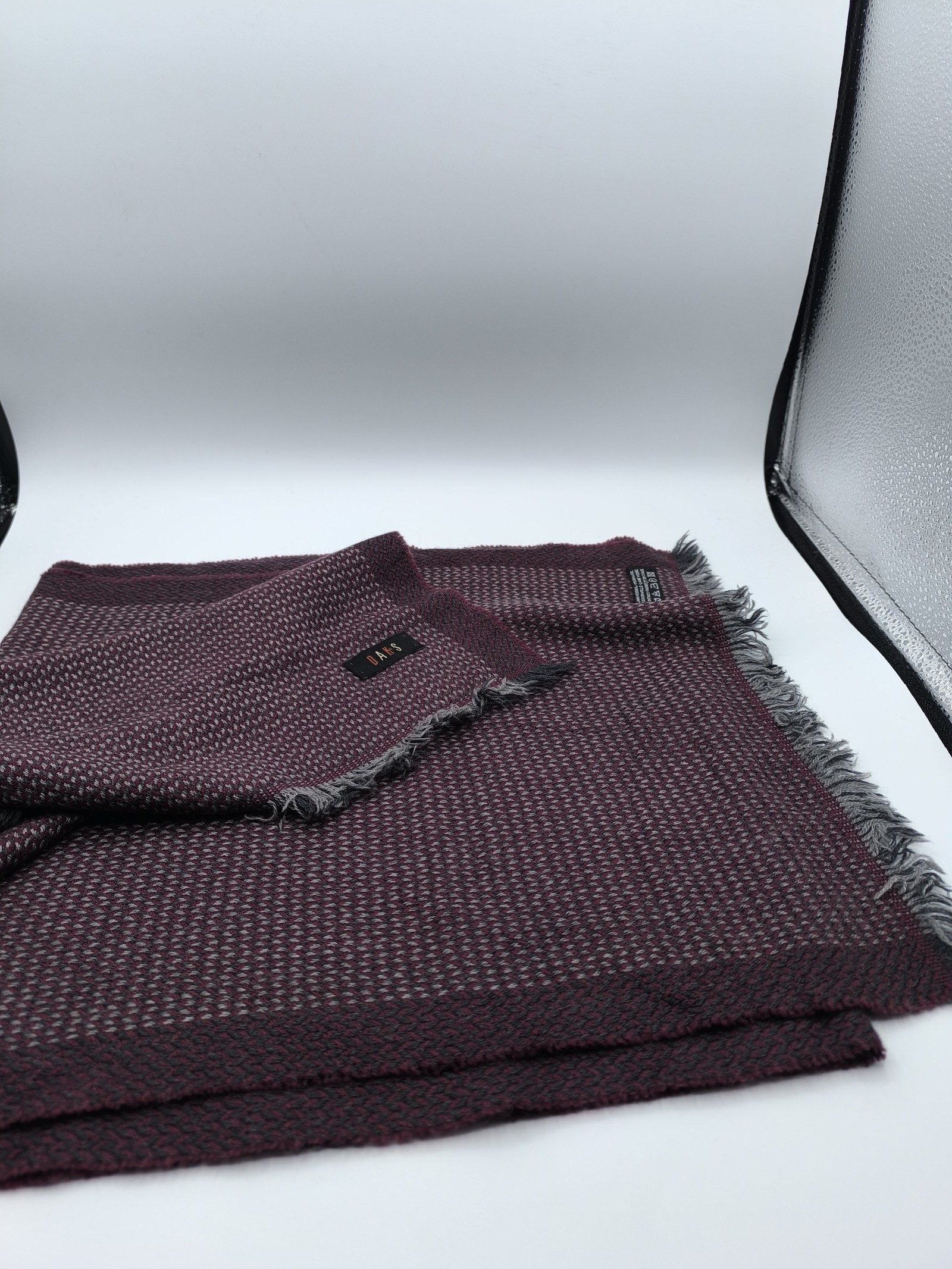 DAKS Burgundy & Grey Virgin Wool Scarf image 7