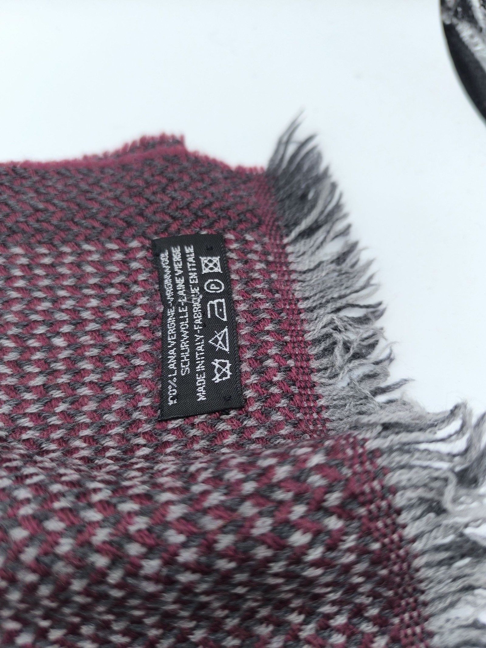 DAKS Burgundy & Grey Virgin Wool Scarf image 8