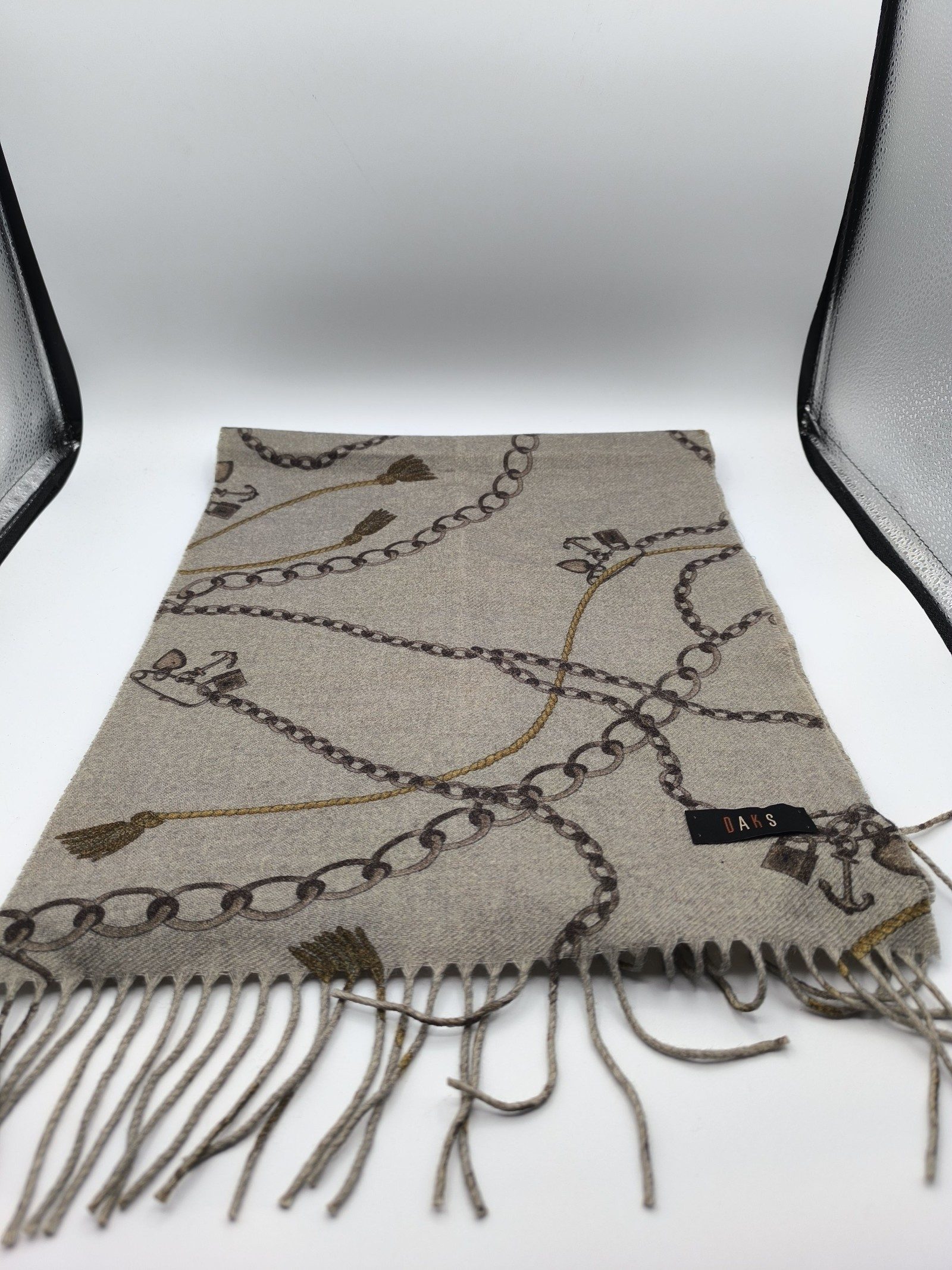 DAKS Beige & Brown Wool Cashmere Mix Scarf