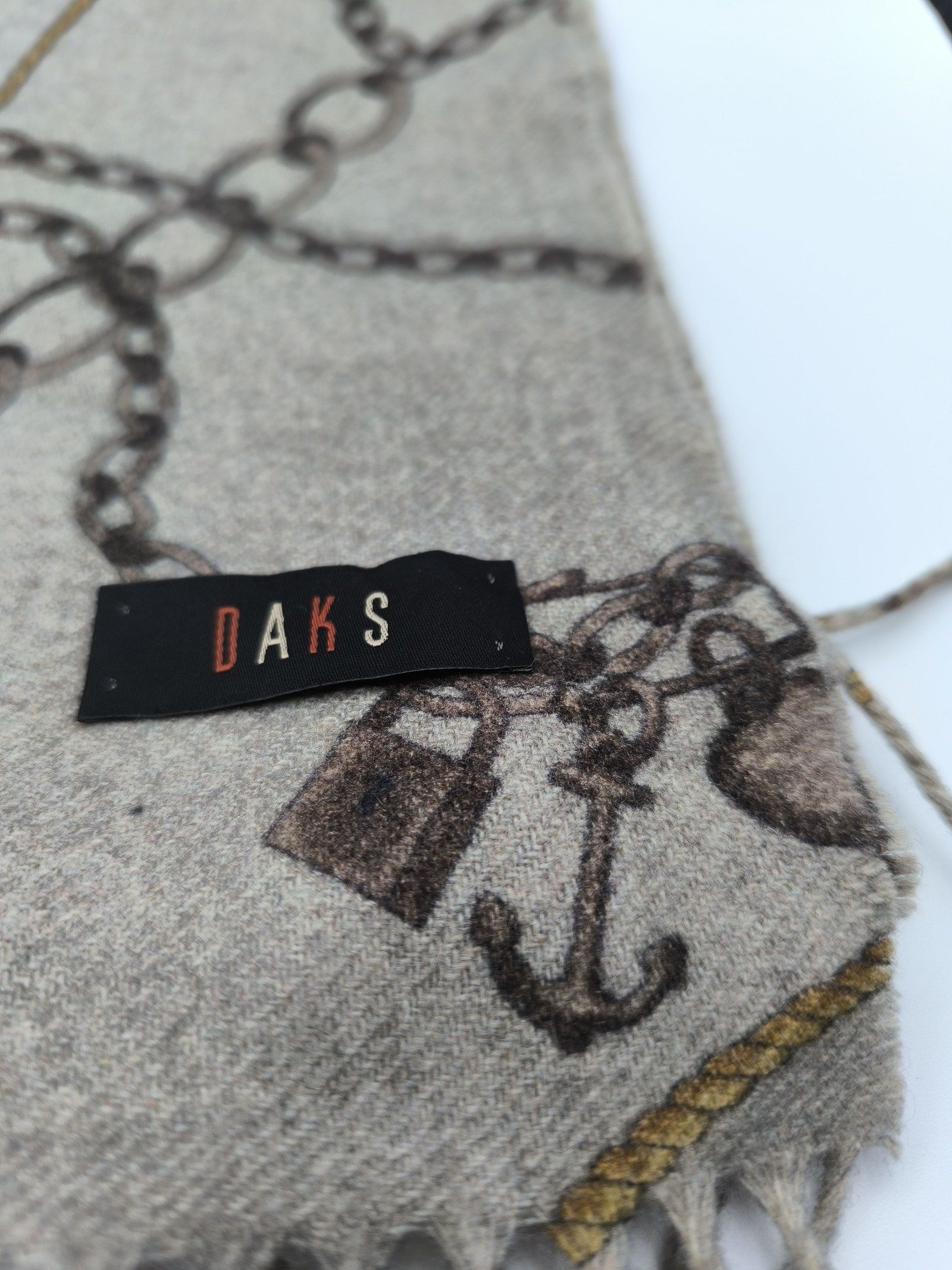 DAKS Beige & Brown Wool Cashmere Mix Scarf image 2